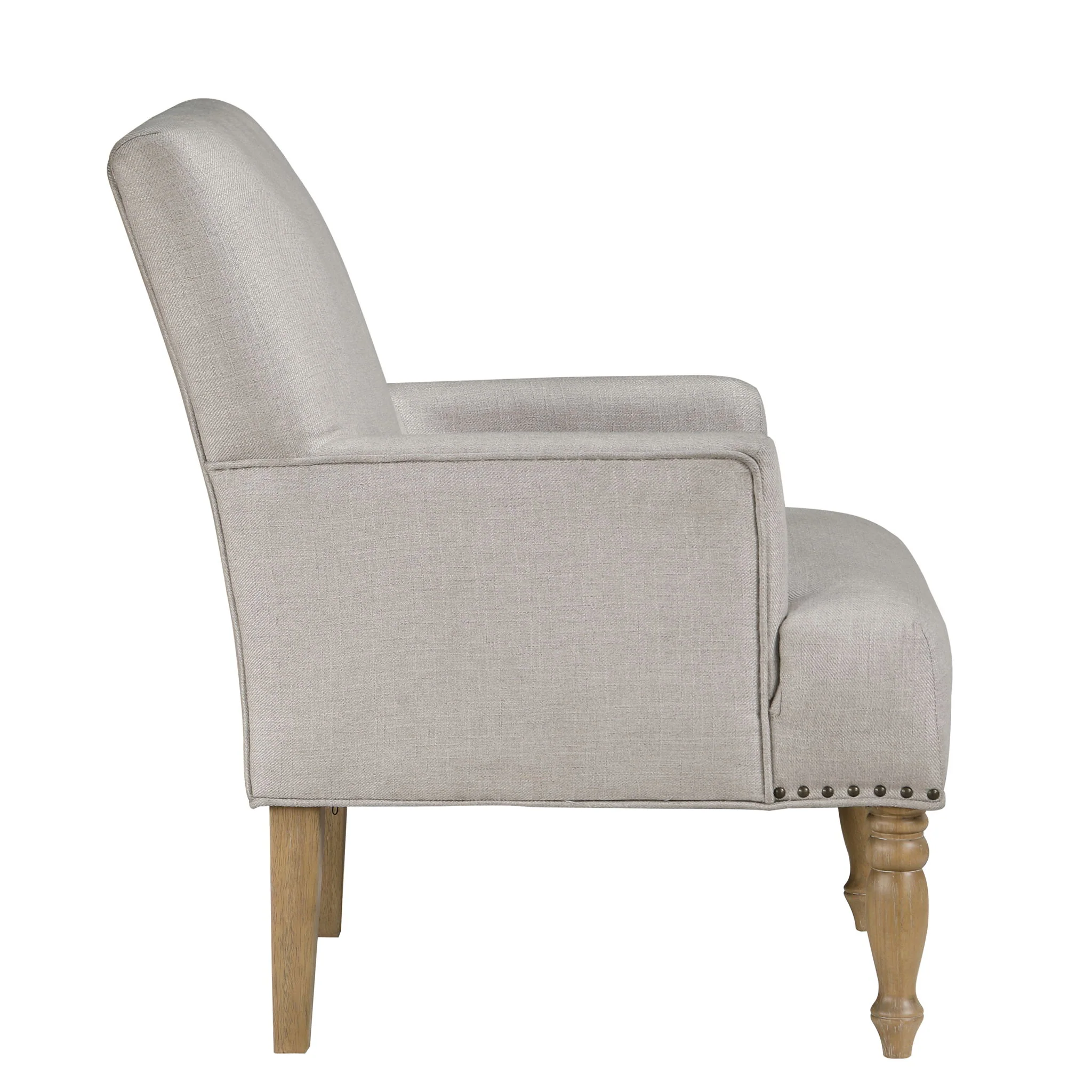 Alice - Upholstered Arm Chair With Nailheads - Beige - Image 3