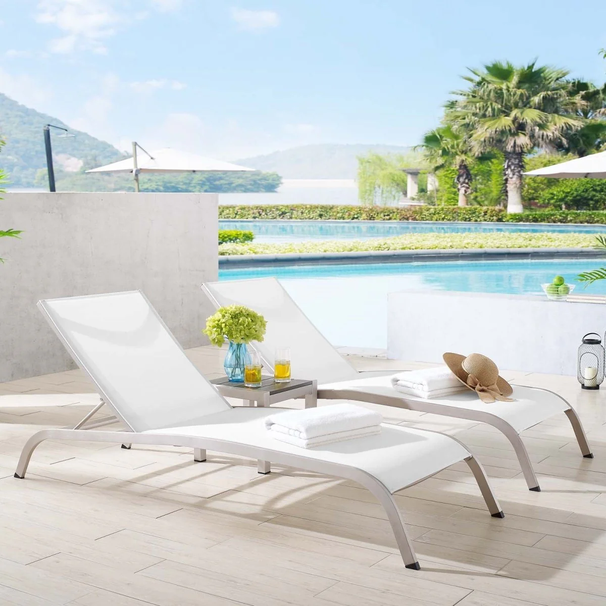 Aluminum Mesh Outdoor Patio Chaise Lounge Chair & Side Table Set – Multiple Configurations - Image 41