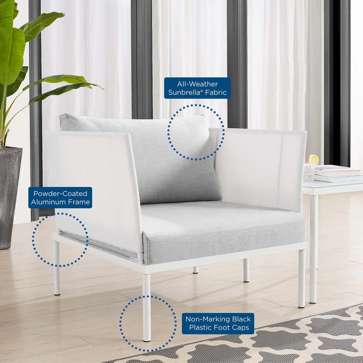 Aluminum Outdoor Patio Armchair with Sunbrella® Cushions - Durable Weather-Resistant - Image 10