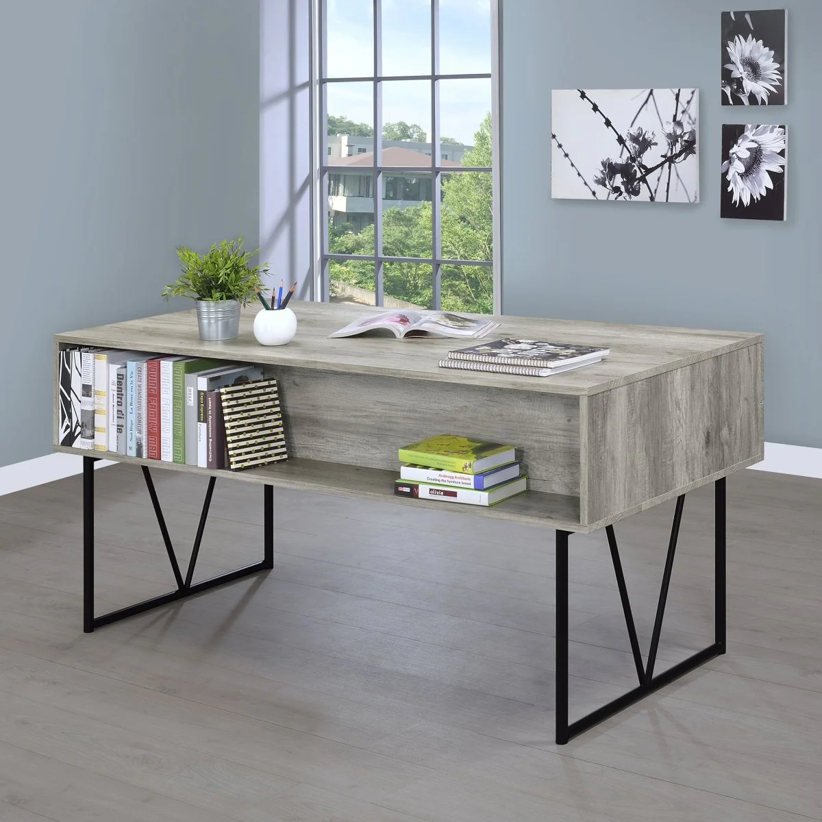 Analiese 63" 4-Drawer Writing Desk in Grey Driftwood - Image 3