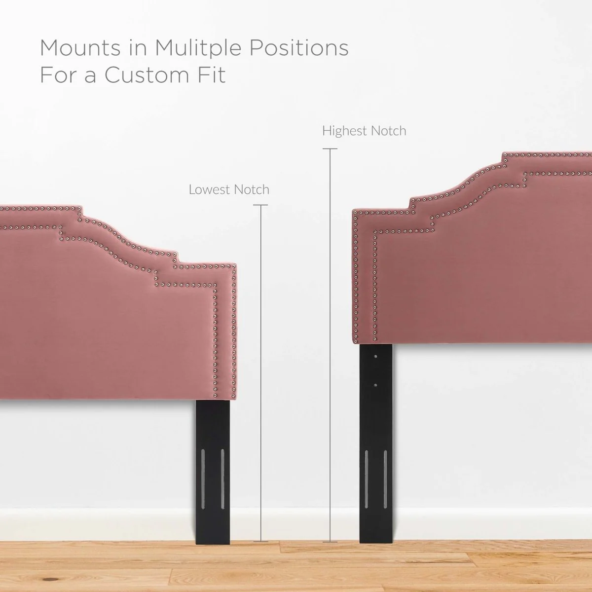 Arched Performance Velvet King Platform Bed with Double Nailhead Trim in Dusty Rose - Image 3
