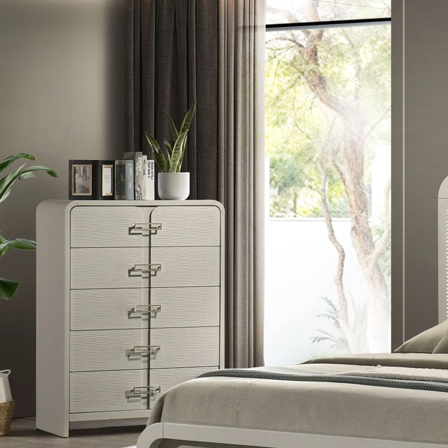 Aria - 5 Drawer Chest - Beige - Image 2