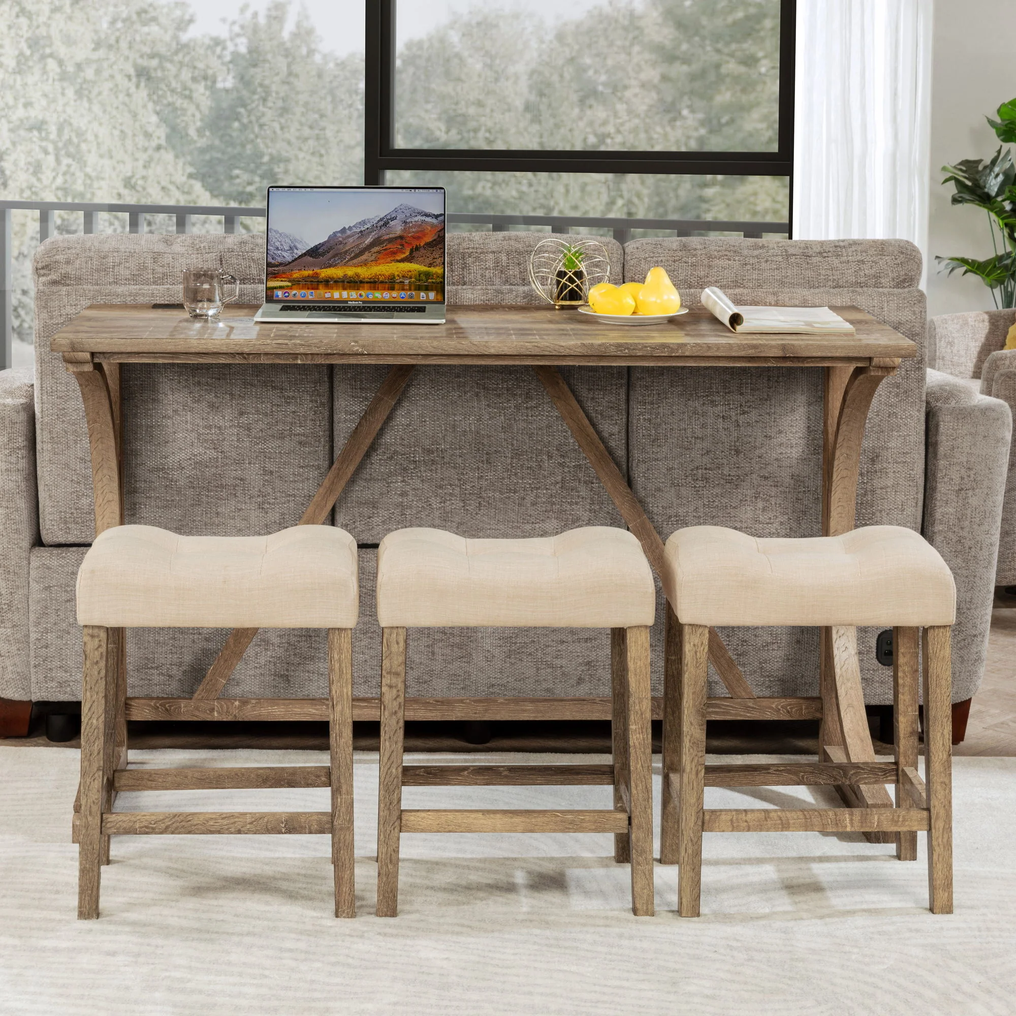 Bar Table Set With 3 Padded Stools - Image 4
