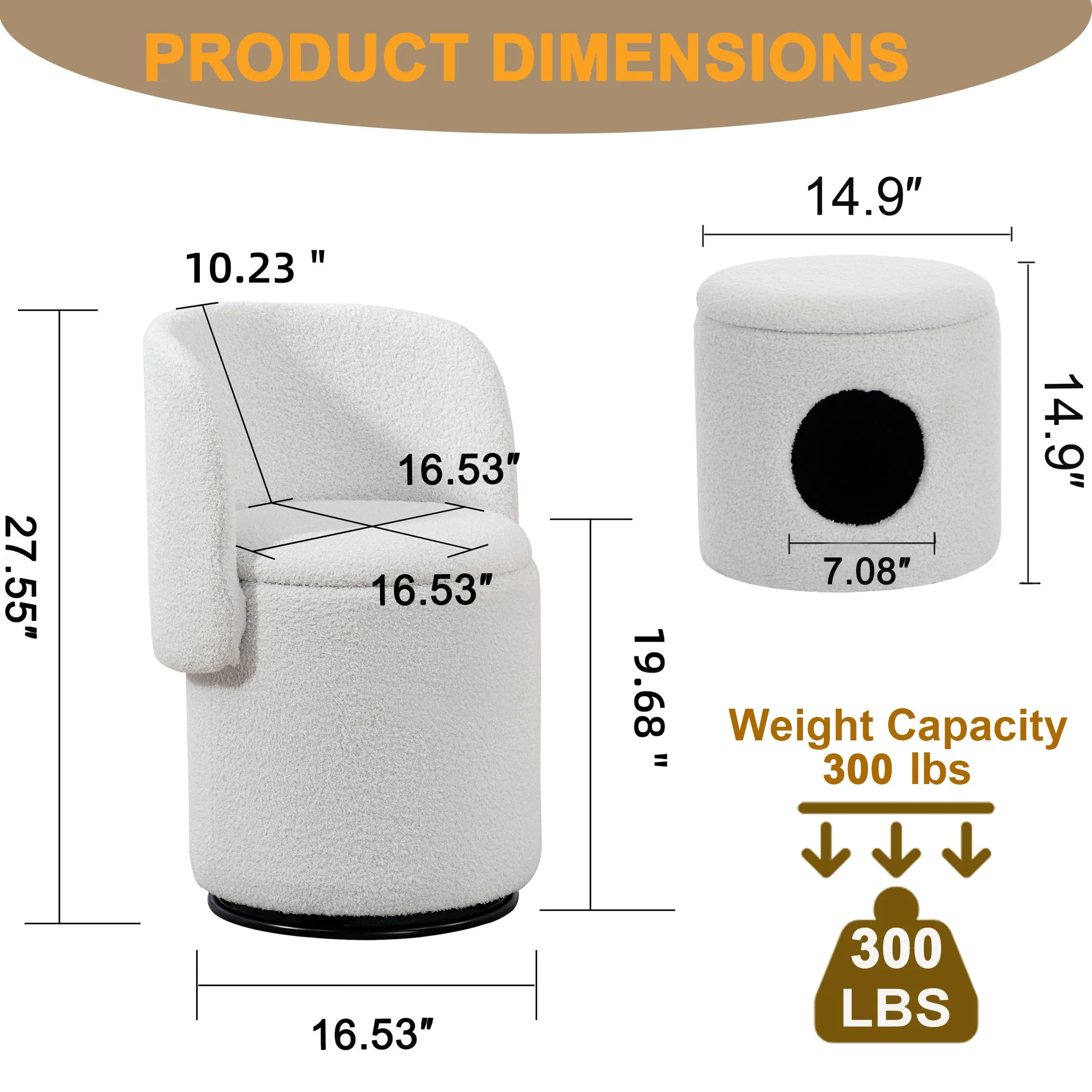 Barrel Chair & Built In Storage, 360° Swivel - Beige - Image 7