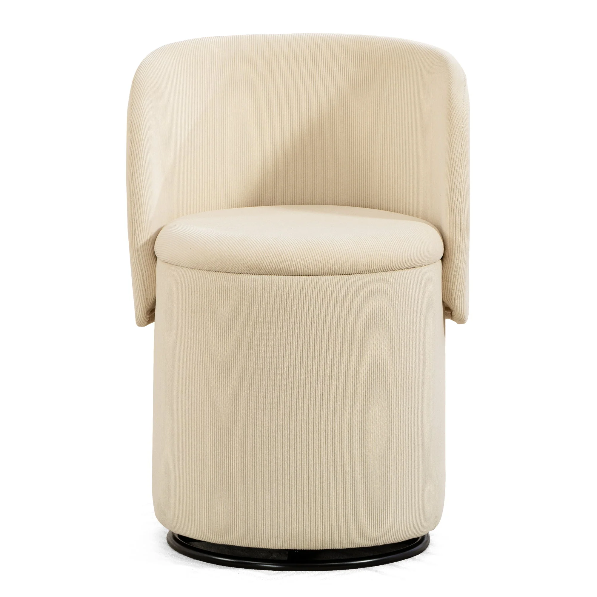Barrel Chair, Built In Storage, 360° Swivel - Beige