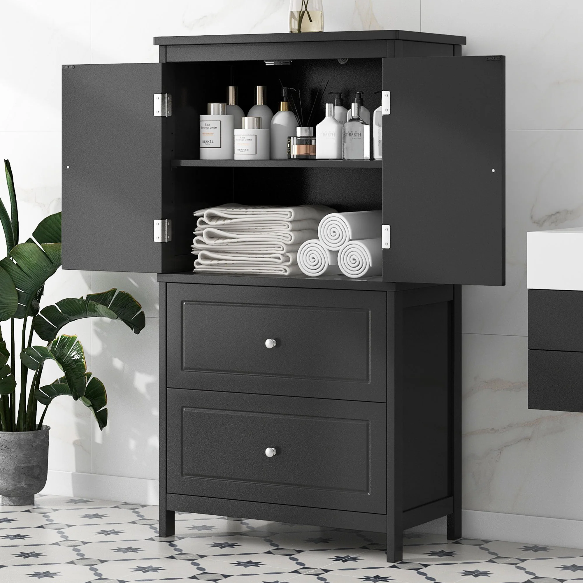 Bathroom Storage Cabinet With 2 Doors And Drawers, Adjustable Shelf - Image 13