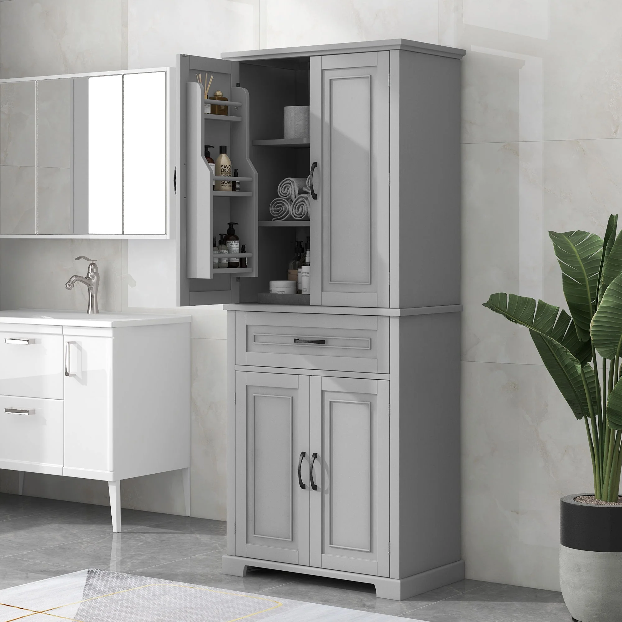 Bathroom Storage Cabinet With Doors And Drawer, Adjustable Shelf - Image 13