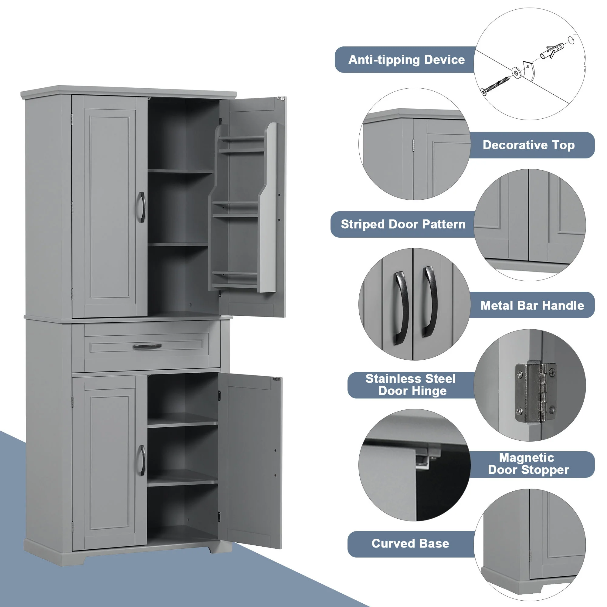 Bathroom Storage Cabinet With Doors And Drawer, Adjustable Shelf - Image 20