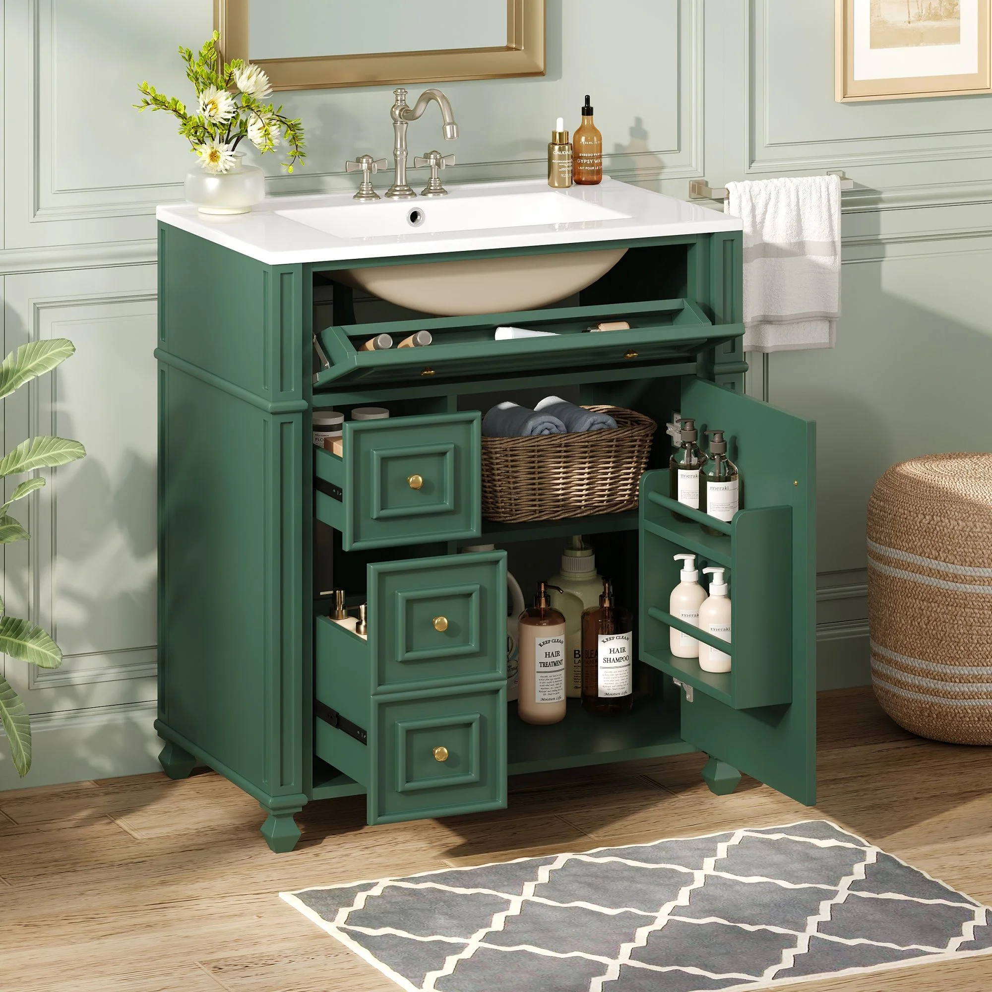 Bathroom Vanity Cabinet With Sink, Soft Close Doors With Door Organizer - Image 7