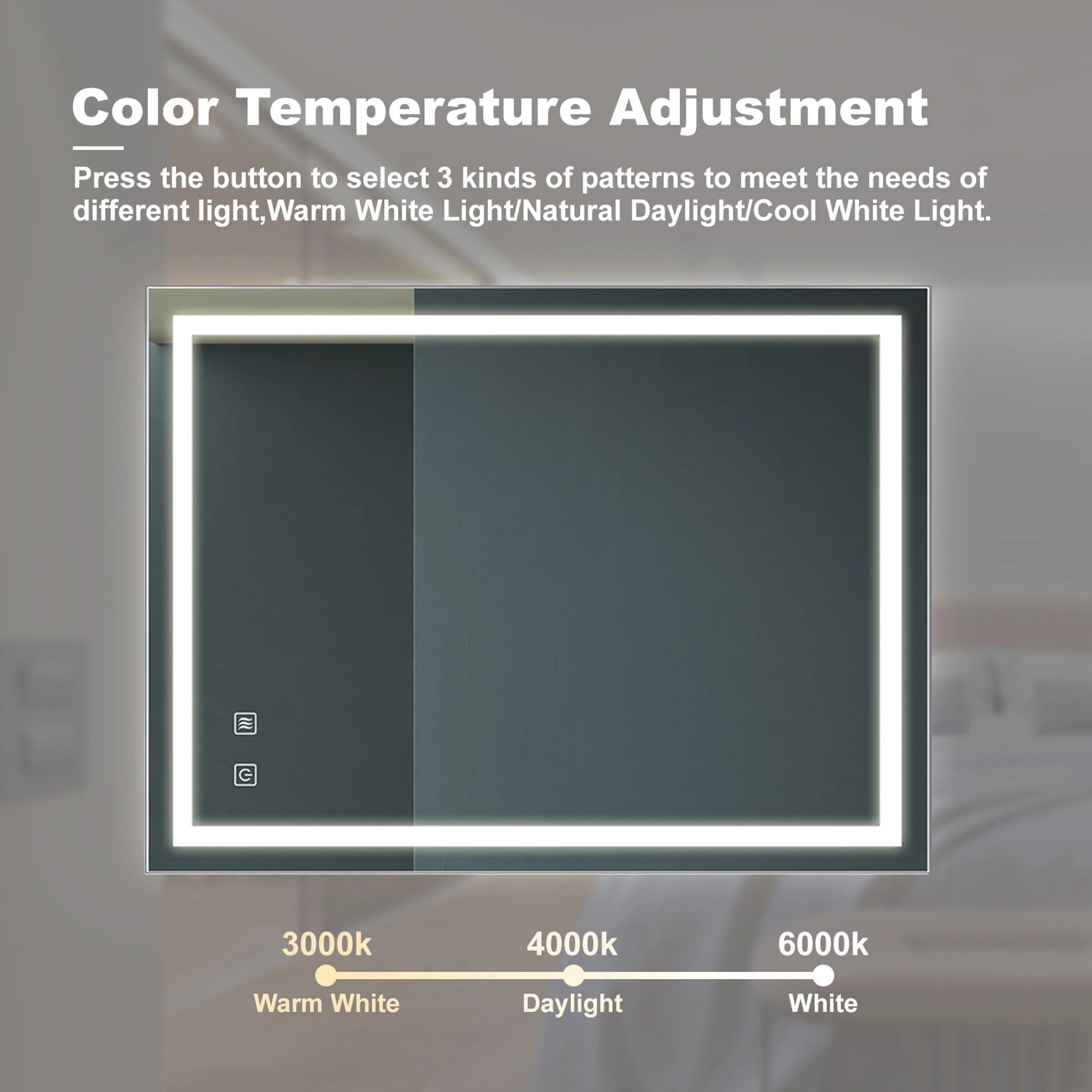 Bathroom Vanity Rectangle Mirror With Front Lighting, Anti Fog, Dimmable, Smart Memory Function - Image 5