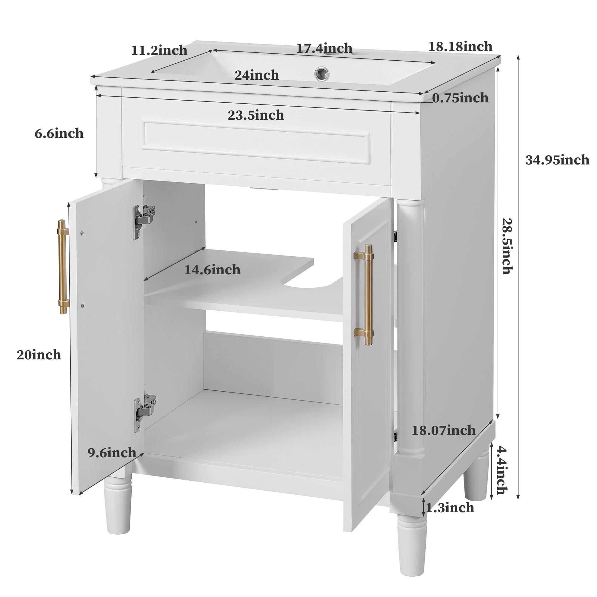 Bathroom Vanity With Integrated Sink, 2 Door Cabinet, Single Sink For Small To Medium Bathrooms - Image 12