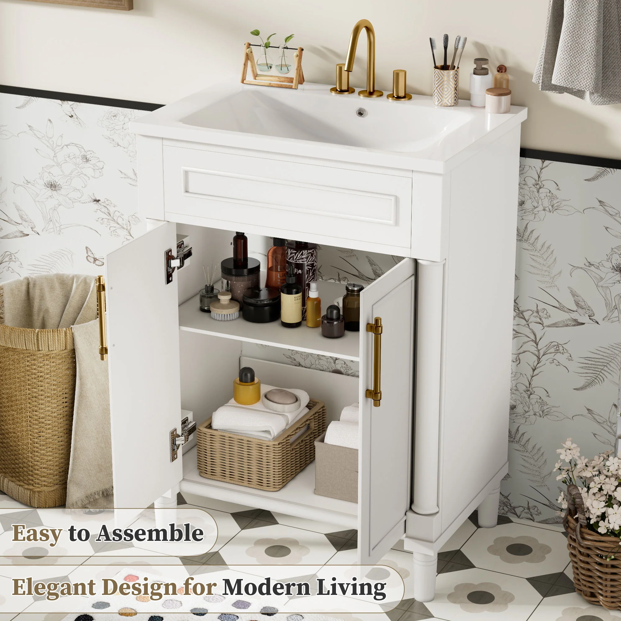 Bathroom Vanity With Integrated Sink, 2 Door Cabinet, Single Sink For Small To Medium Bathrooms - Image 14
