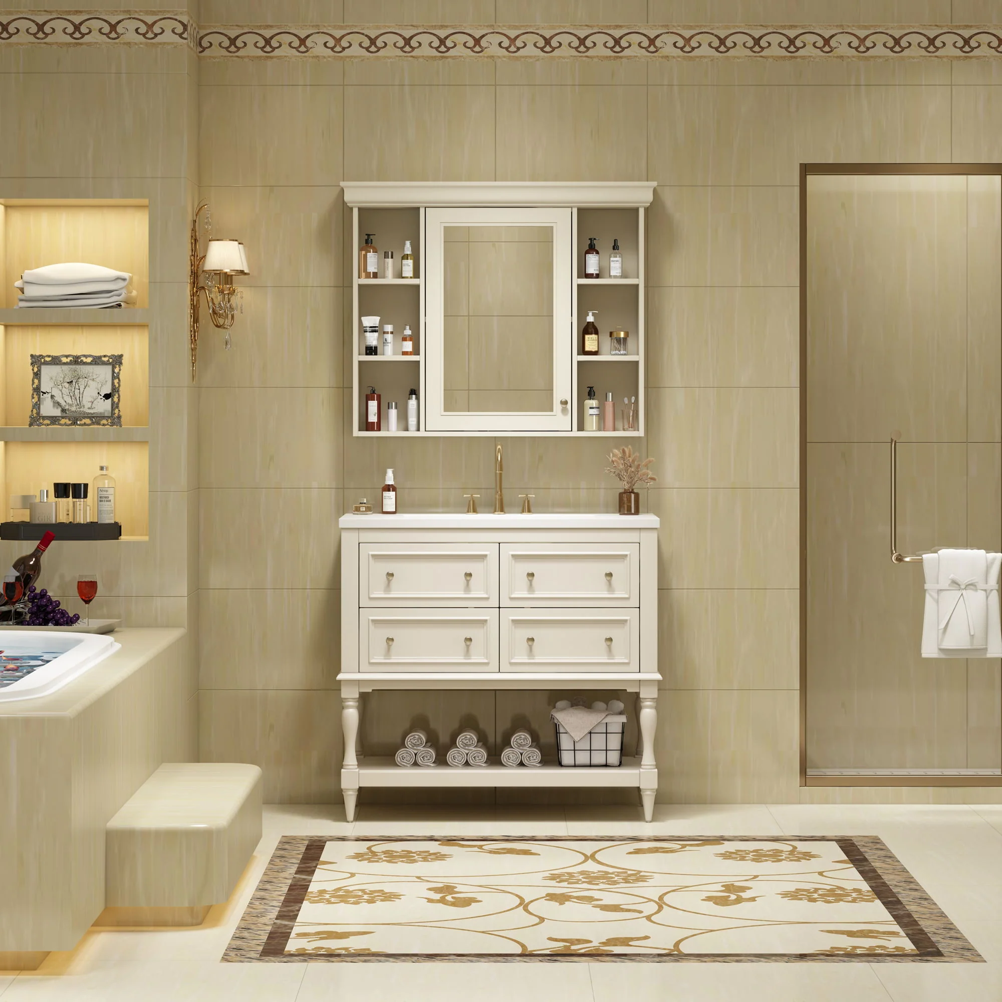Bathroom Vanity With Medicine Cabinet, Storage Cabinet With 4 Drawers, Adjustable Shelf Mirror - Image 17