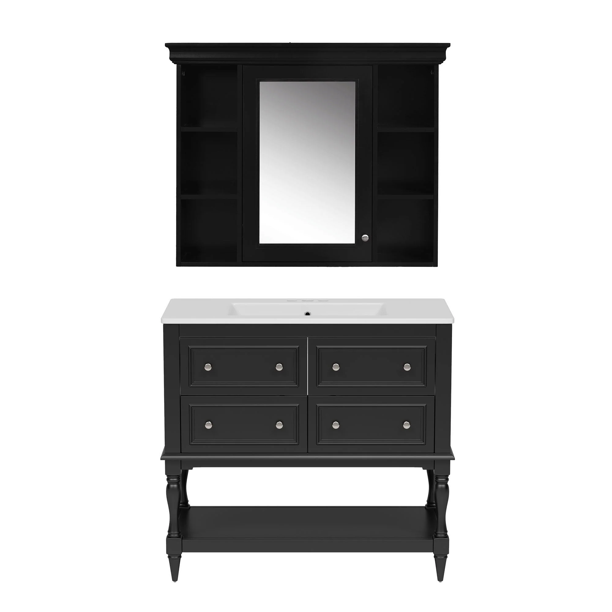 Bathroom Vanity With Medicine Cabinet, Storage Cabinet With 4 Drawers, Adjustable Shelf Mirror - Image 8
