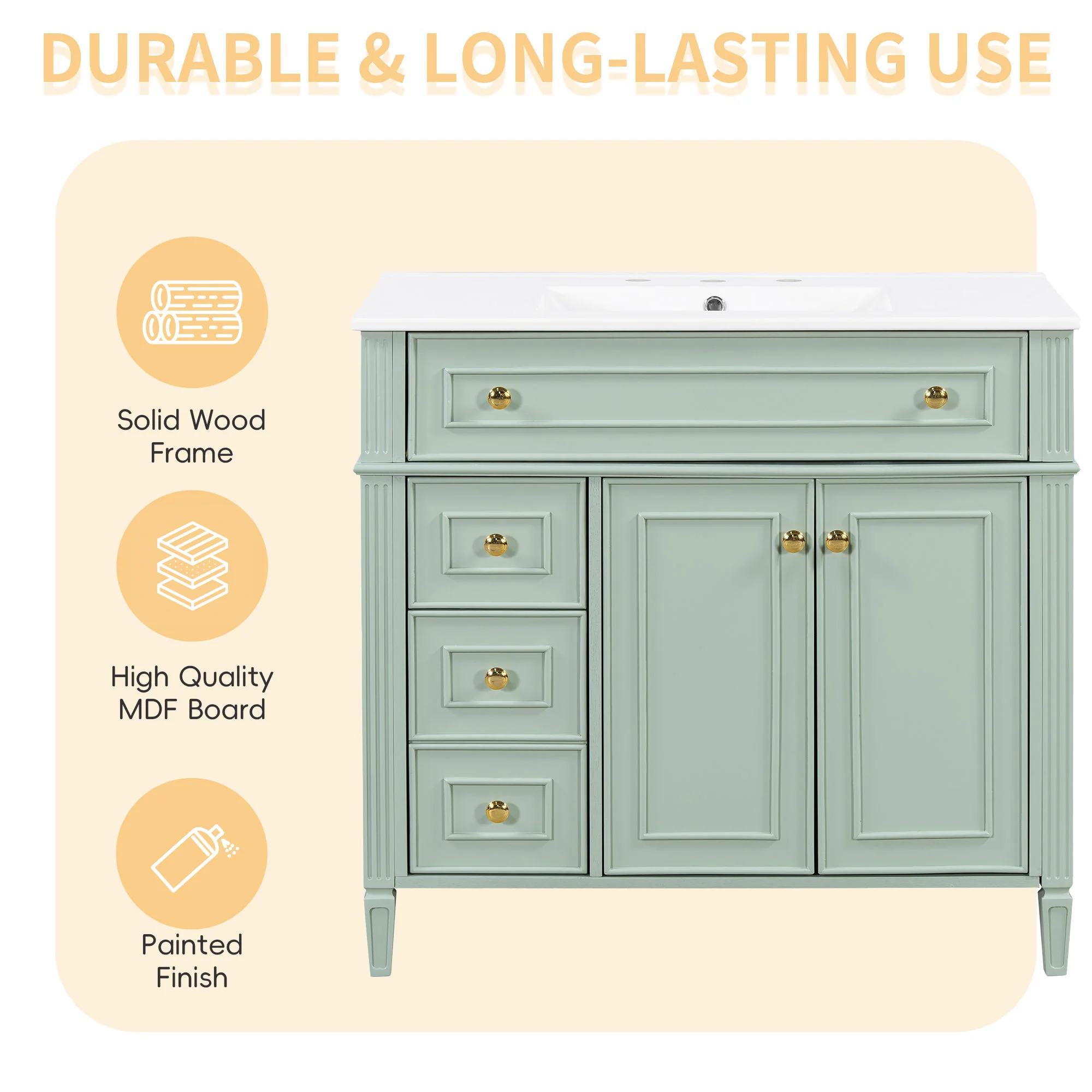 Bathroom Vanity With Sink, 3 Drawers & 2 Doors - Image 21