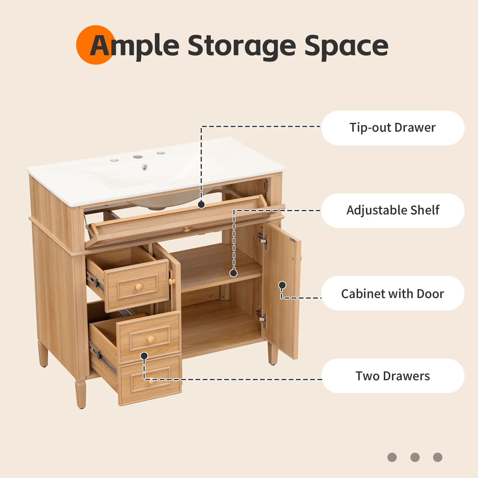 Bathroom Vanity With Sink, 3 Drawers & 2 Doors - Image 24