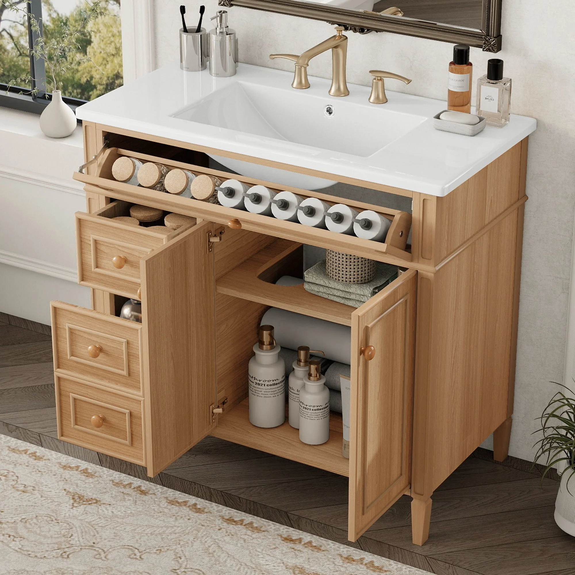 Bathroom Vanity With Sink, 3 Drawers & 2 Doors - Image 9