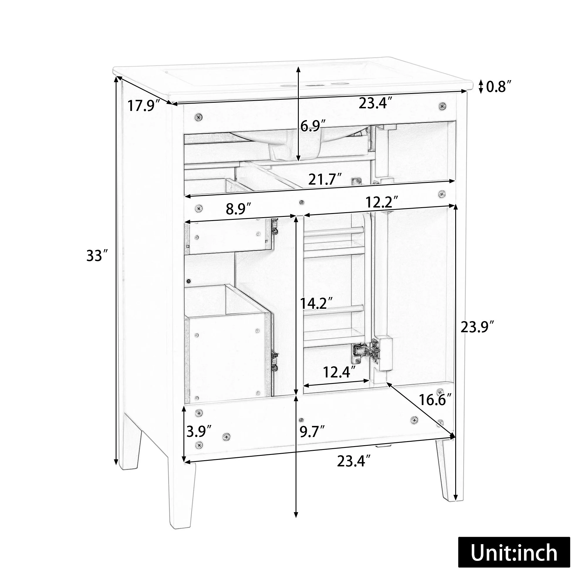 Bathroom Vanity With Sink, 3 Drawers & Cabinet With 2 Tier Door Storage Rack, Soft Close Doors & Drawers - Image 19