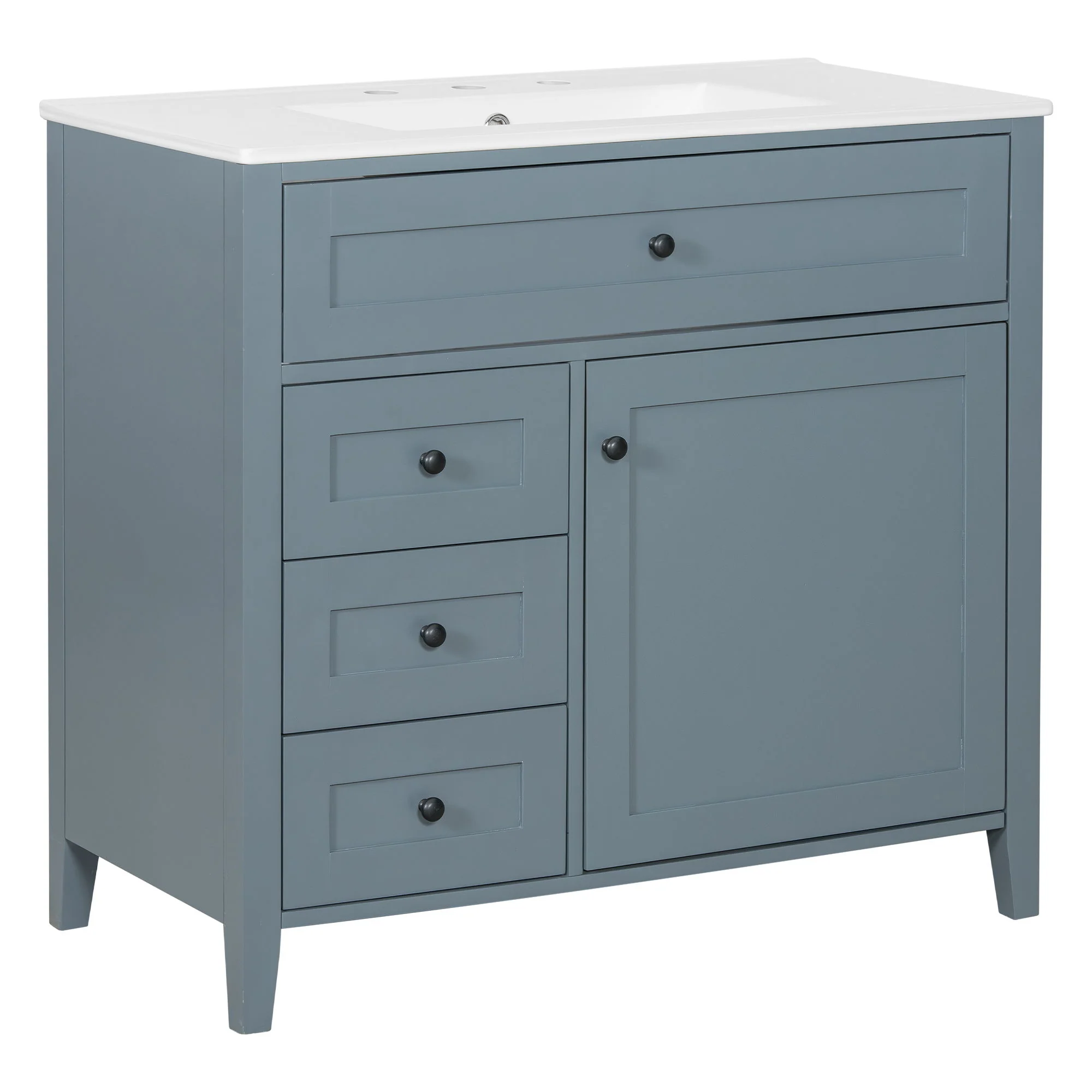 Bathroom Vanity With Sink, 3 Drawers & Cabinet With Adjustable Shelves - Image 2