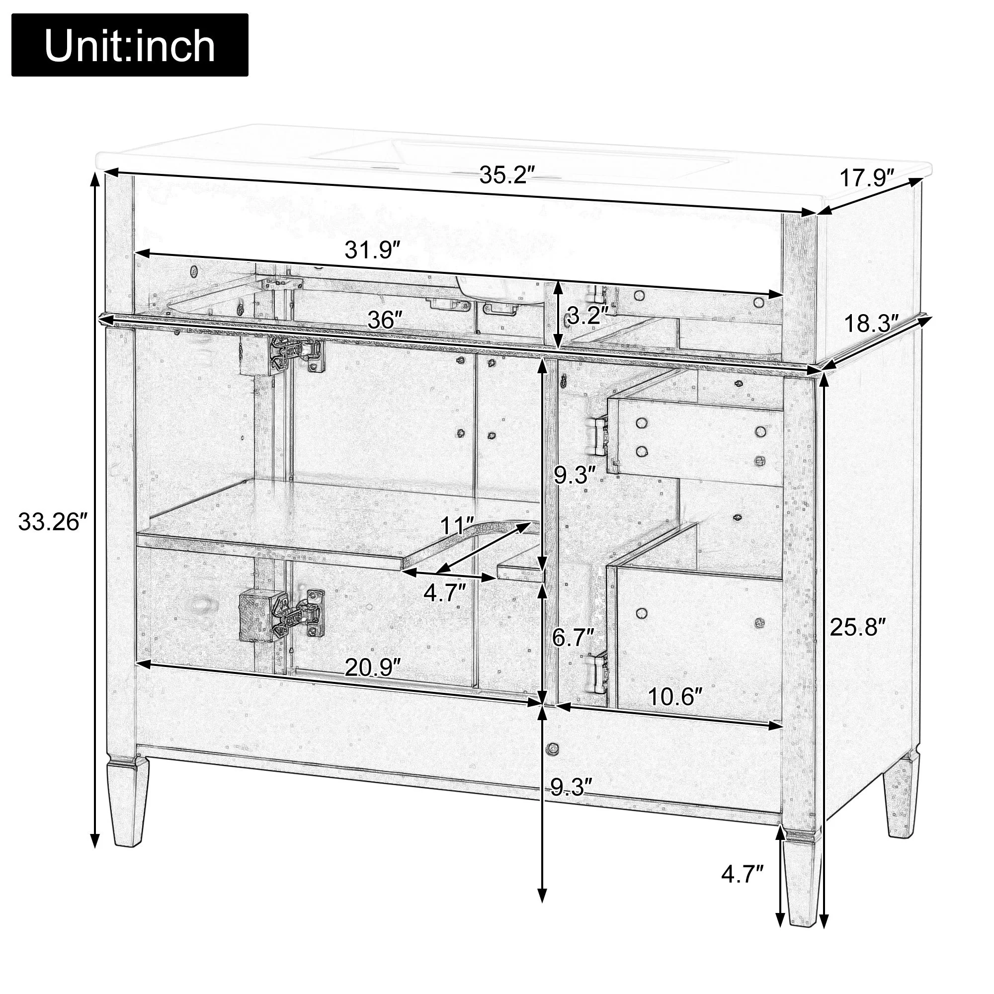 Bathroom Vanity With Sink, 4 Drawers, 2 Doors - Image 12