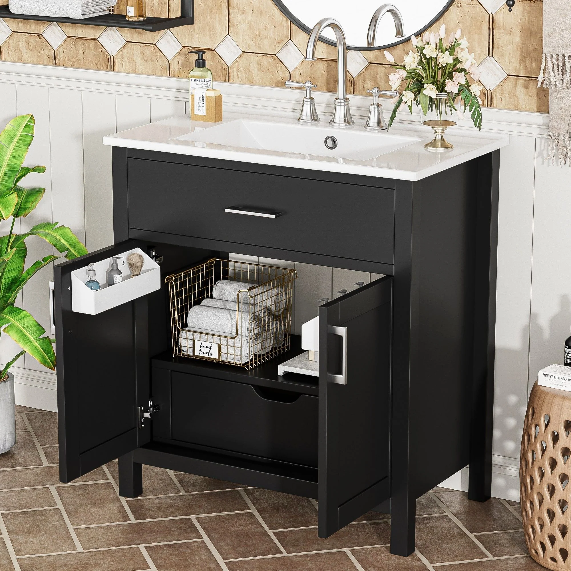 Bathroom Vanity With Sink And Ample Storage, Rectangular Undermount Sink - Black - Image 2