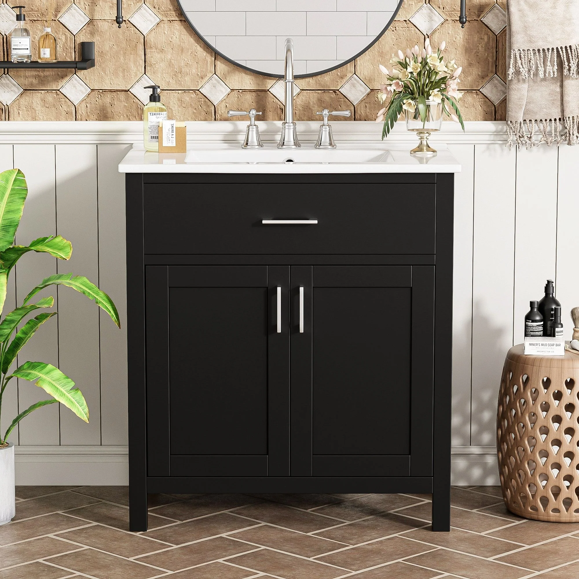 Bathroom Vanity With Sink And Ample Storage, Rectangular Undermount Sink - Black - Image 4