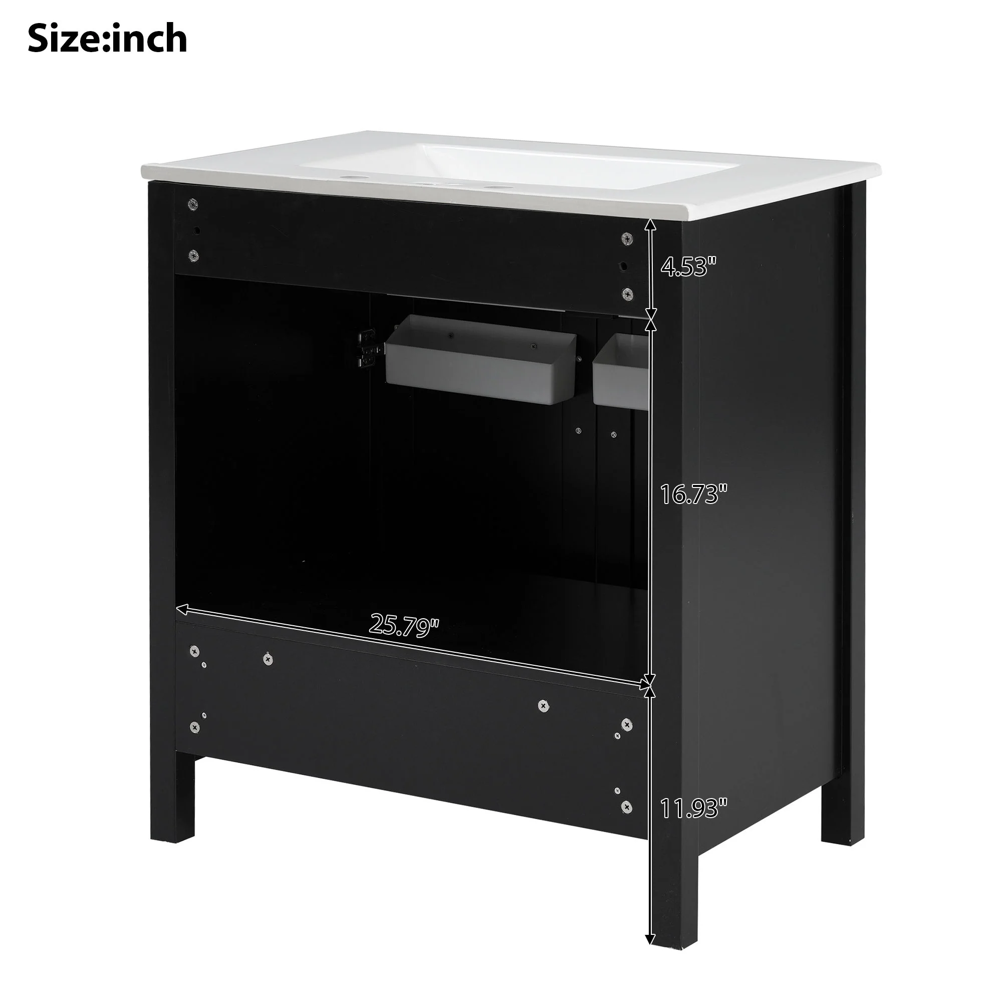 Bathroom Vanity With Sink And Ample Storage, Rectangular Undermount Sink - Black - Image 5