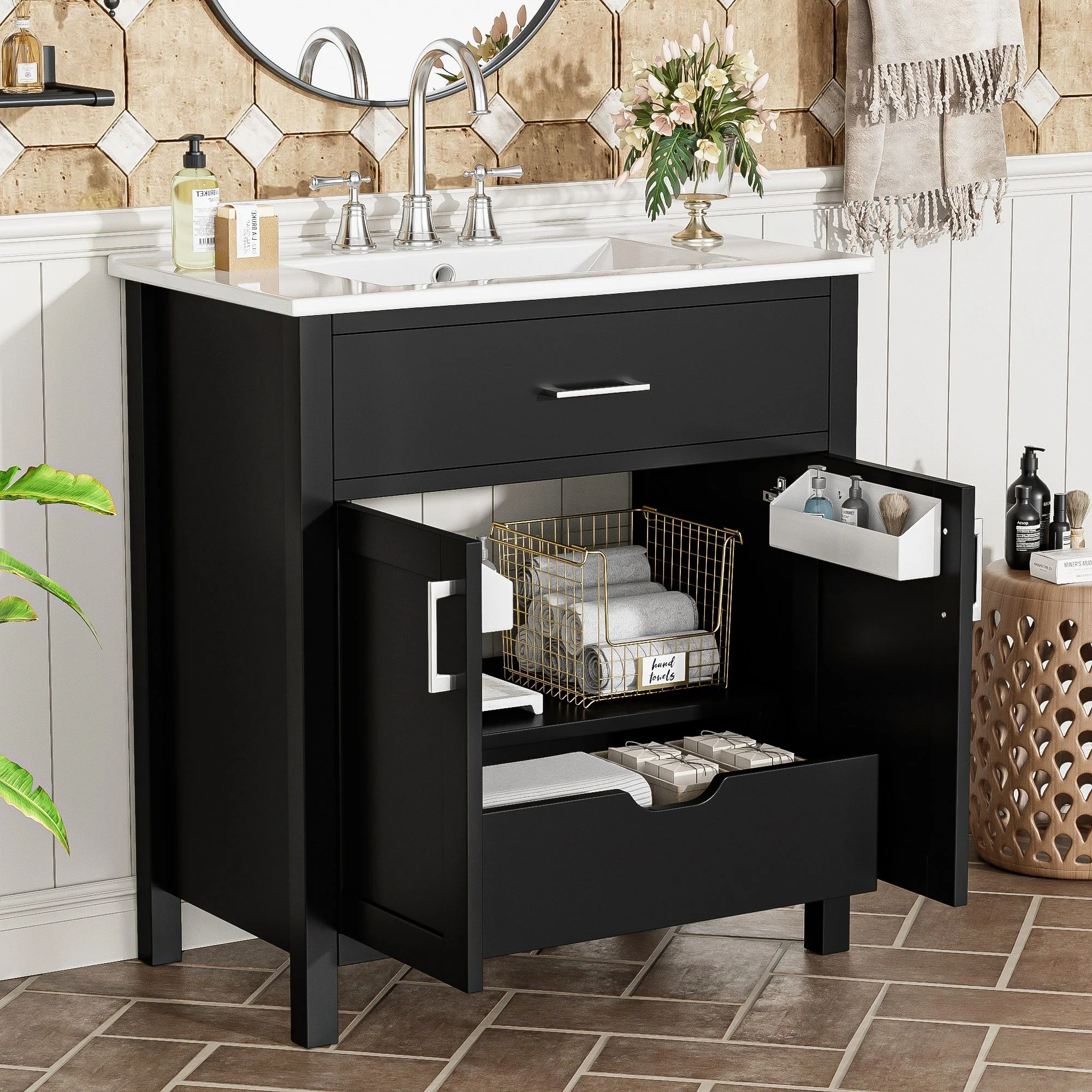 Bathroom Vanity With Sink And Ample Storage, Rectangular Undermount Sink - Black - Image 8