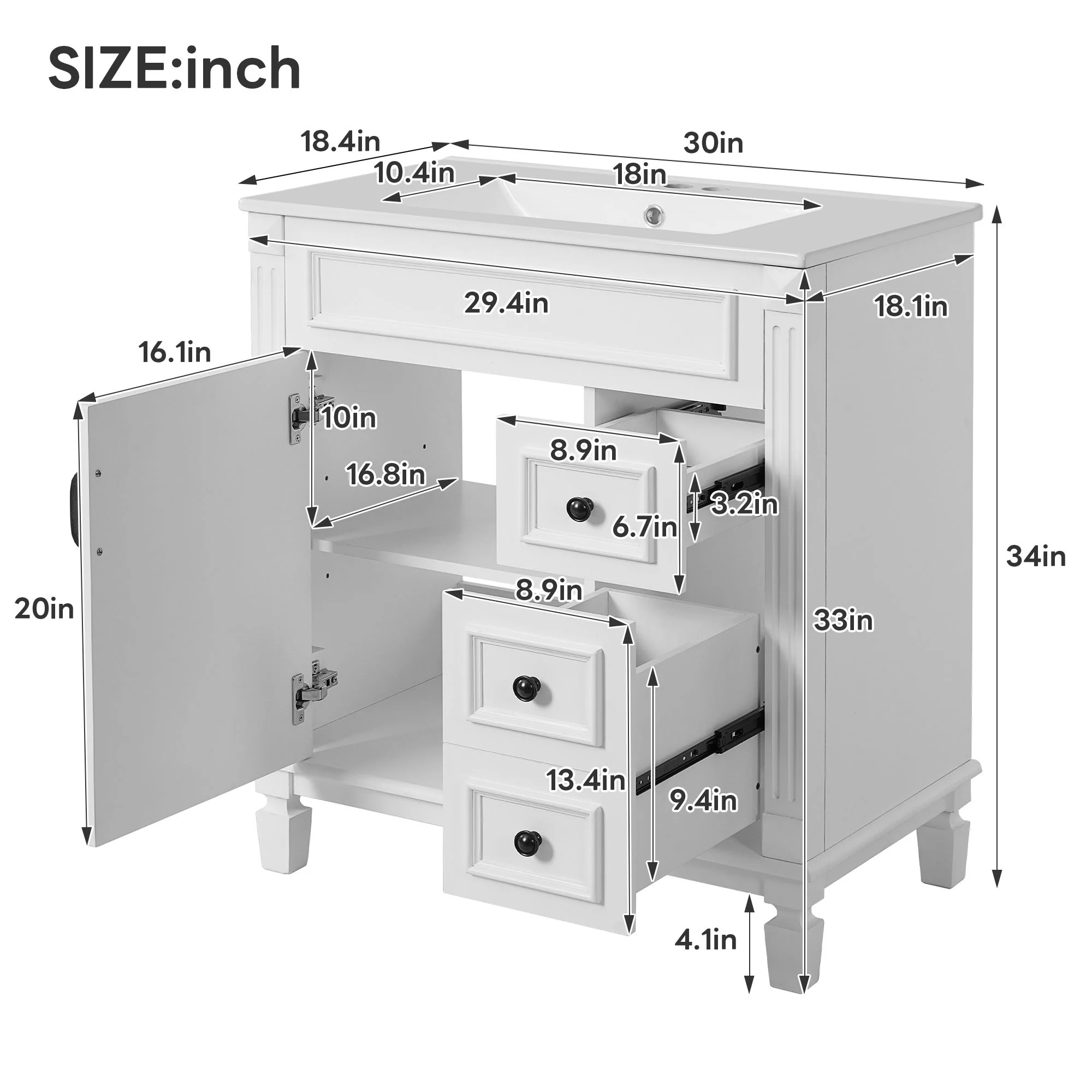 Bathroom Vanity With Sink, Cabinet With 2 Drawers And Adjustable Shelf - Image 12