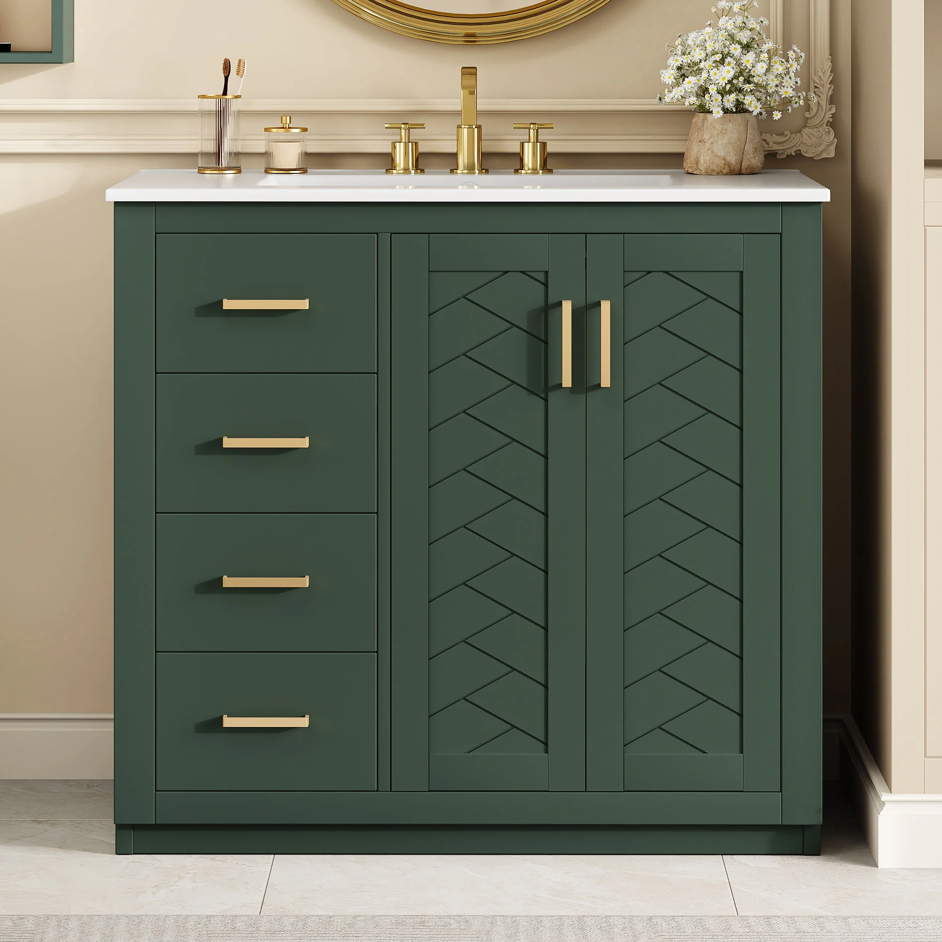 Bathroom Vanity With Sink Combo, Storage Cabinet, Freestanding Set With 3 Drawers & Soft Closing Doors - Image 36