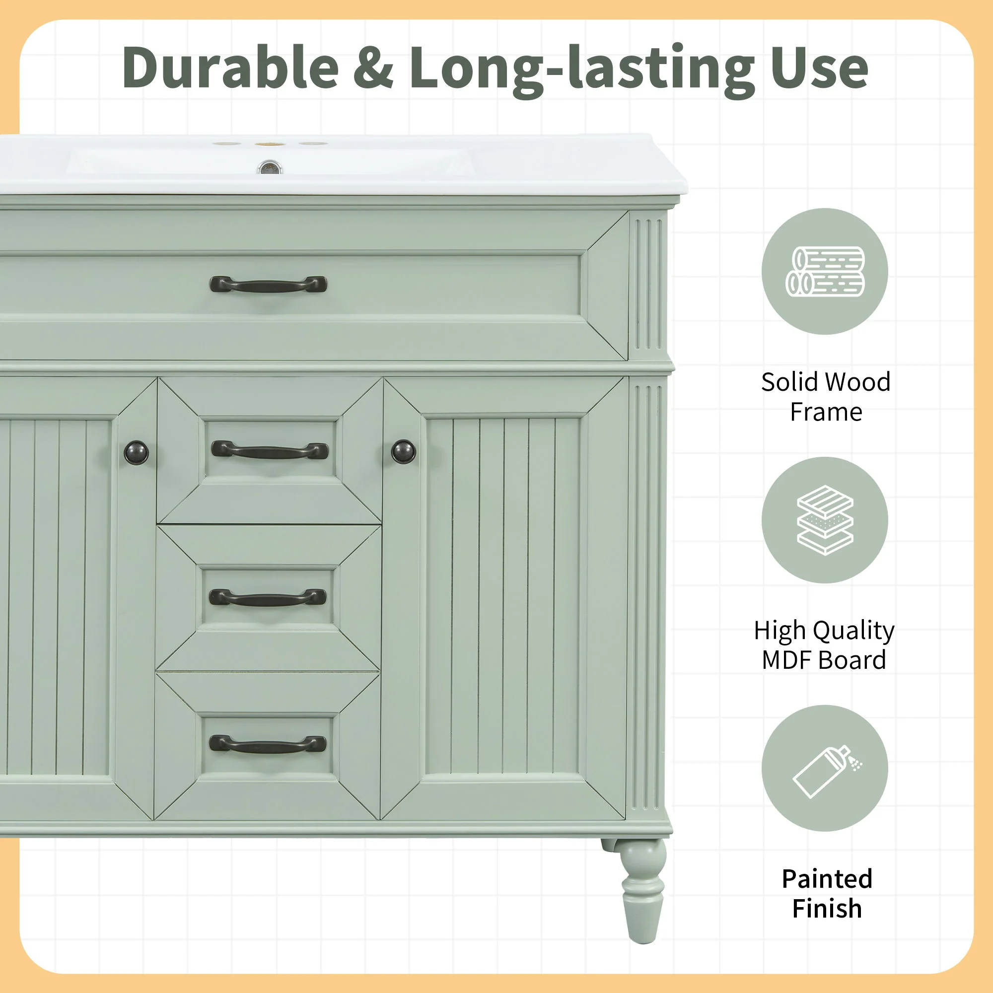 Bathroom Vanity With Sink, Flip-Out Top Drawer, Soft Close Doors, 2 Storage Drawers - Image 11