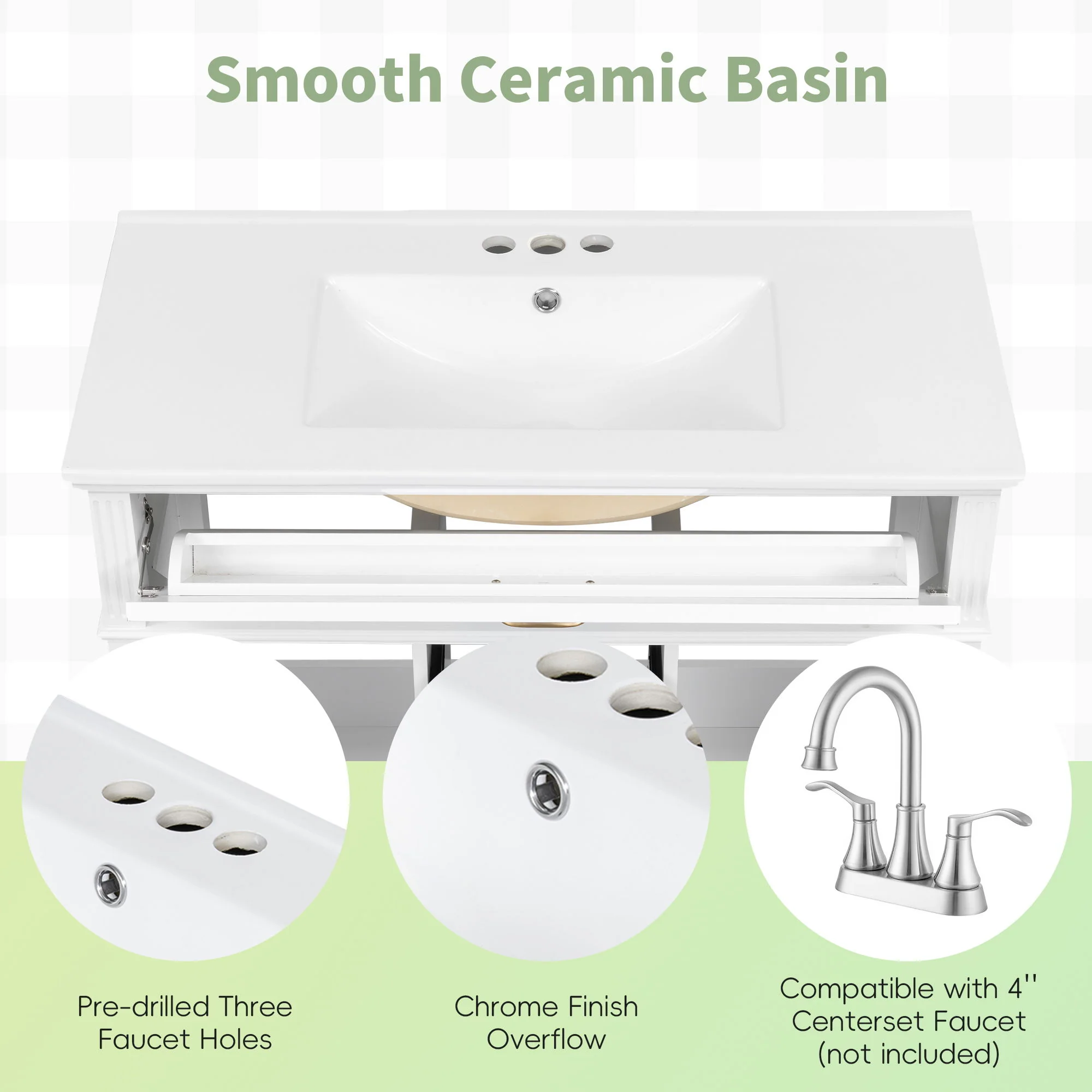 Bathroom Vanity With Sink, Flip-Out Top Drawer, Soft Close Doors, 2 Storage Drawers - Image 12