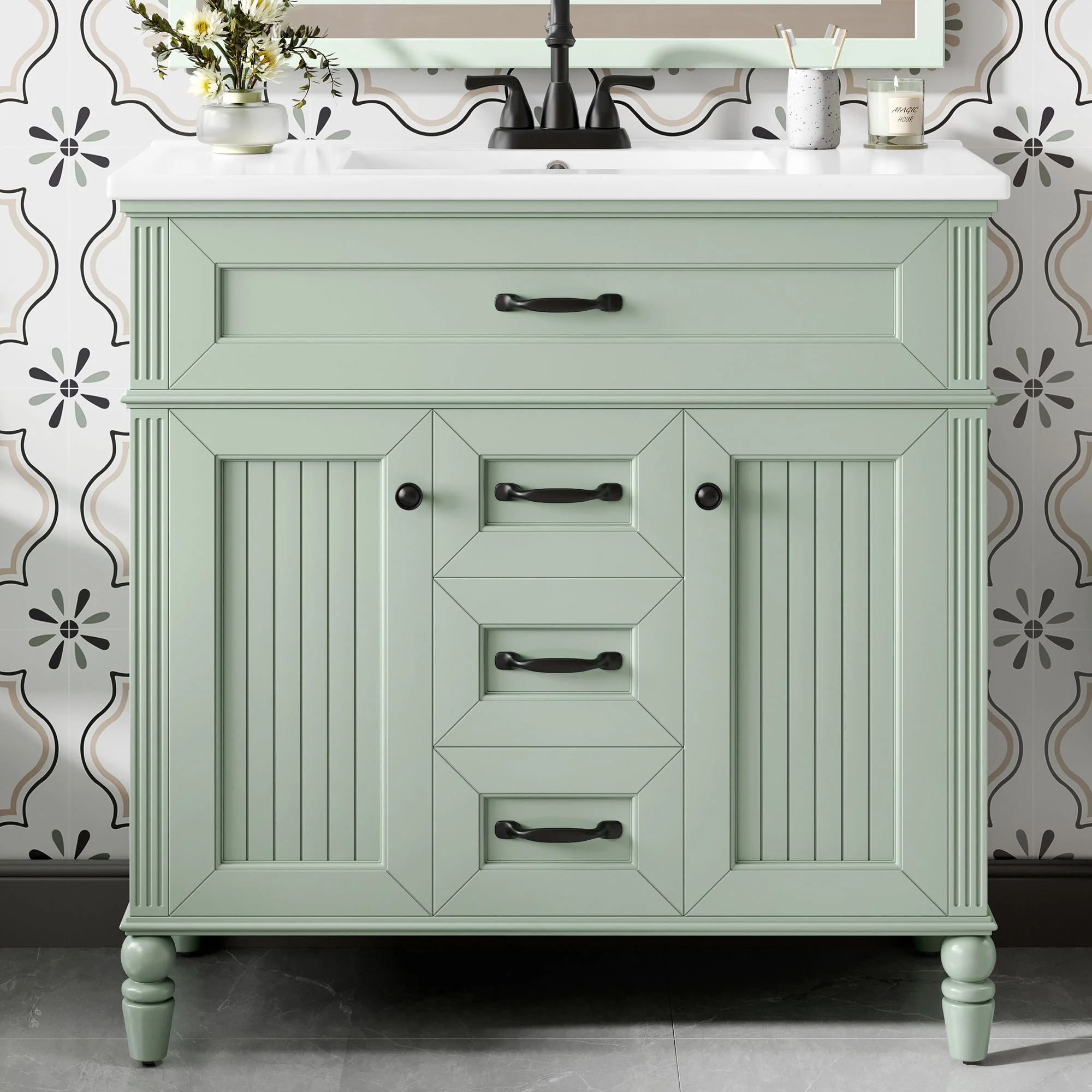 Bathroom Vanity With Sink, Flip-Out Top Drawer, Soft Close Doors, 2 Storage Drawers - Image 18