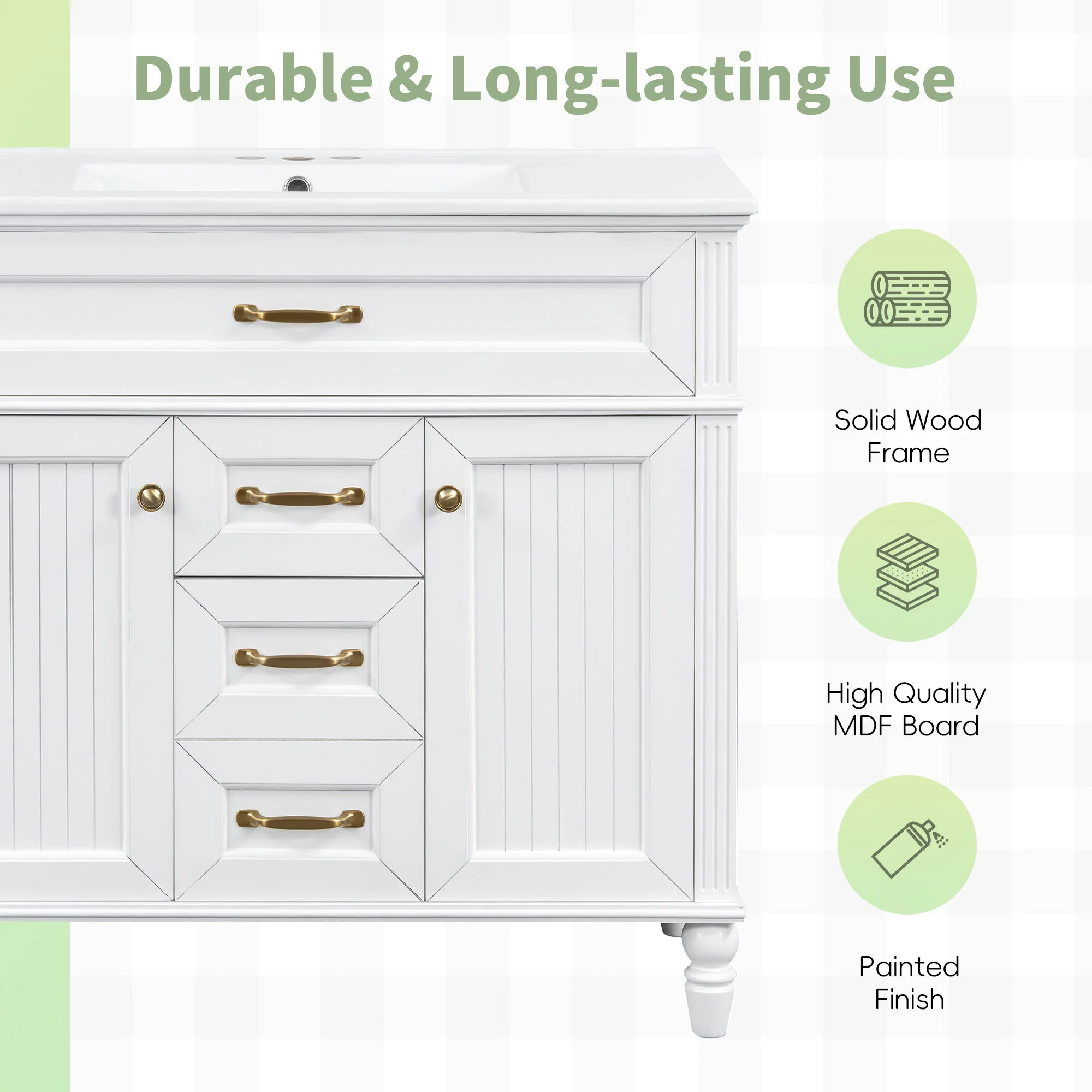Bathroom Vanity With Sink, Flip-Out Top Drawer, Soft Close Doors, 2 Storage Drawers - Image 19