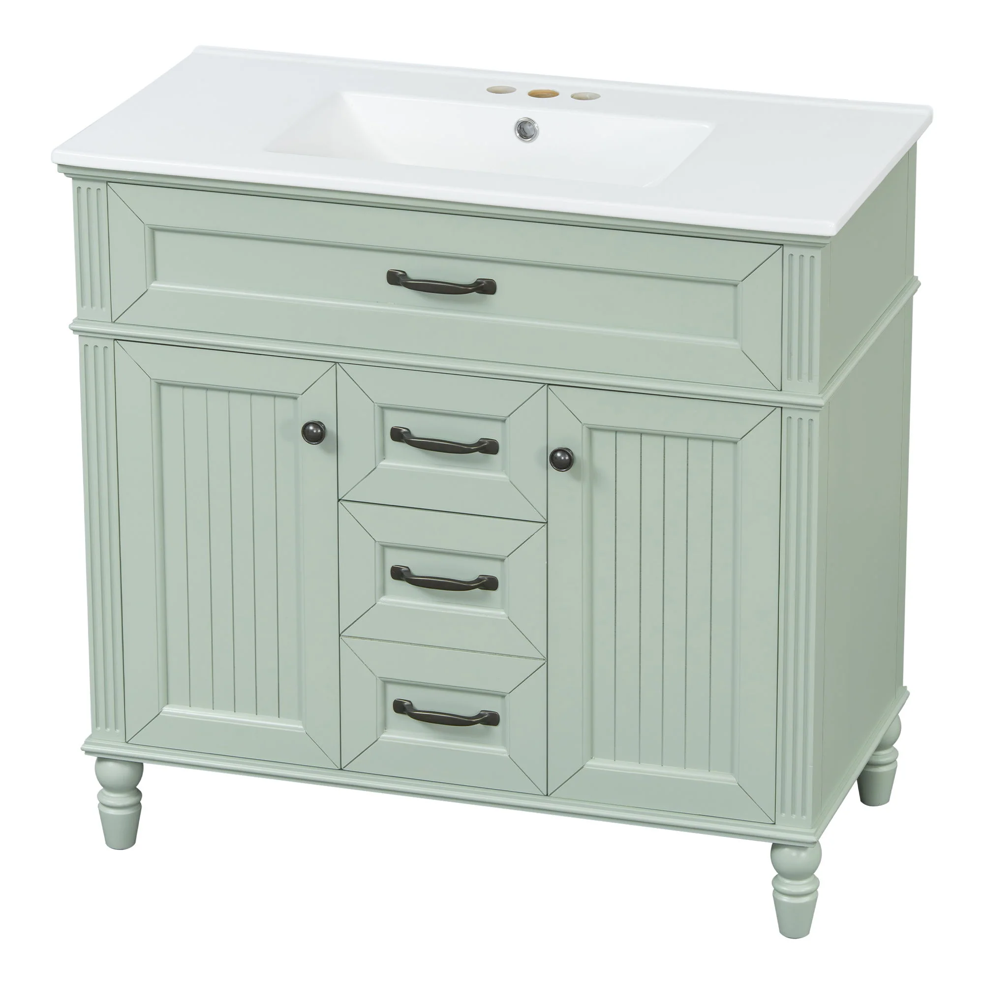Bathroom Vanity With Sink, Flip-Out Top Drawer, Soft Close Doors, 2 Storage Drawers - Image 2