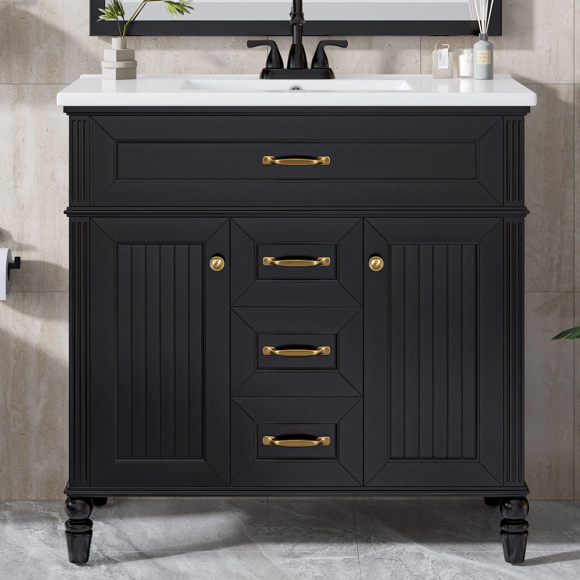 Bathroom Vanity With Sink, Flip-Out Top Drawer, Soft Close Doors, 2 Storage Drawers - Image 26