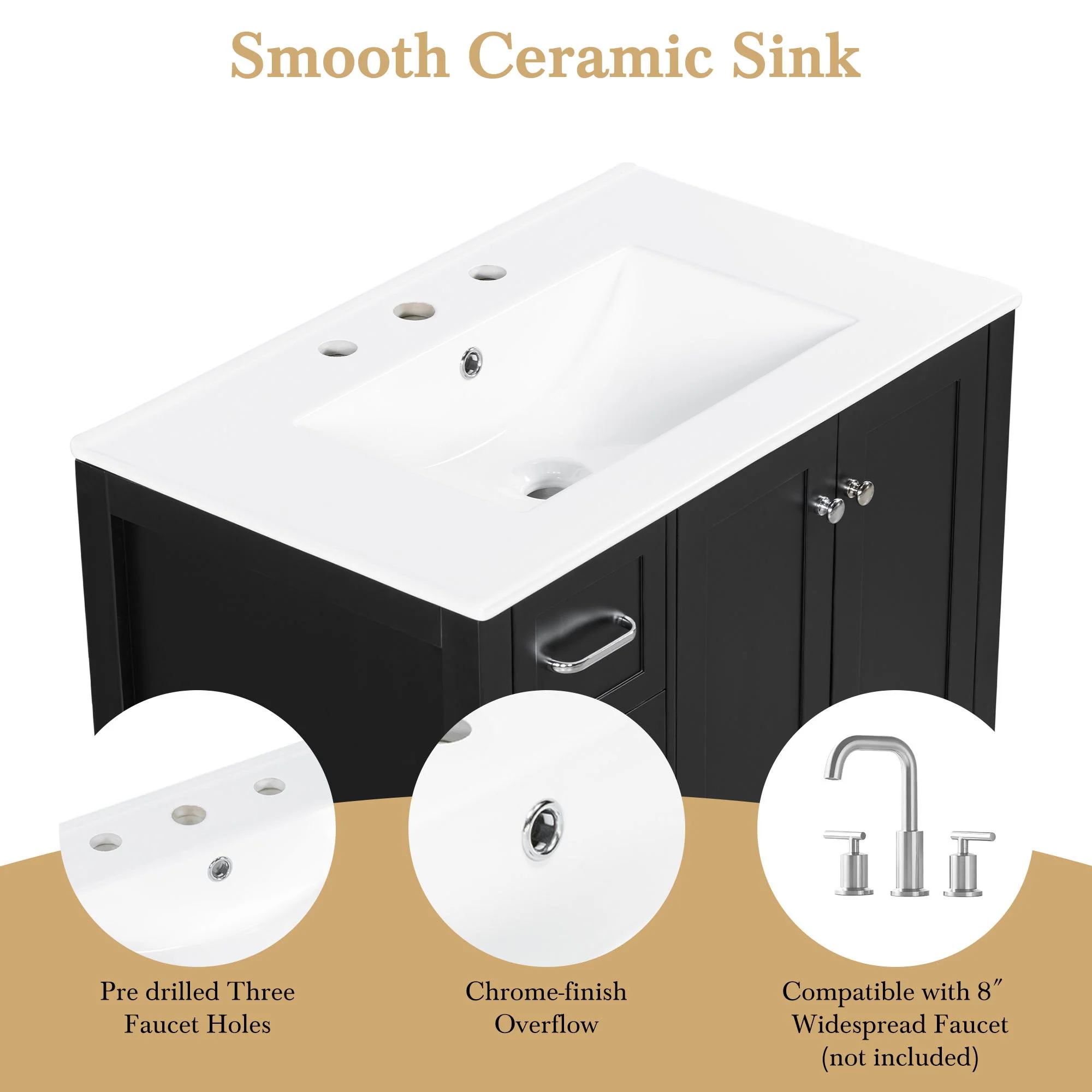 Bathroom Vanity With Sink Top, Bathroom Vanity Cabinet With 2 Doors And 2 Drawers, Open Shelf - Image 13