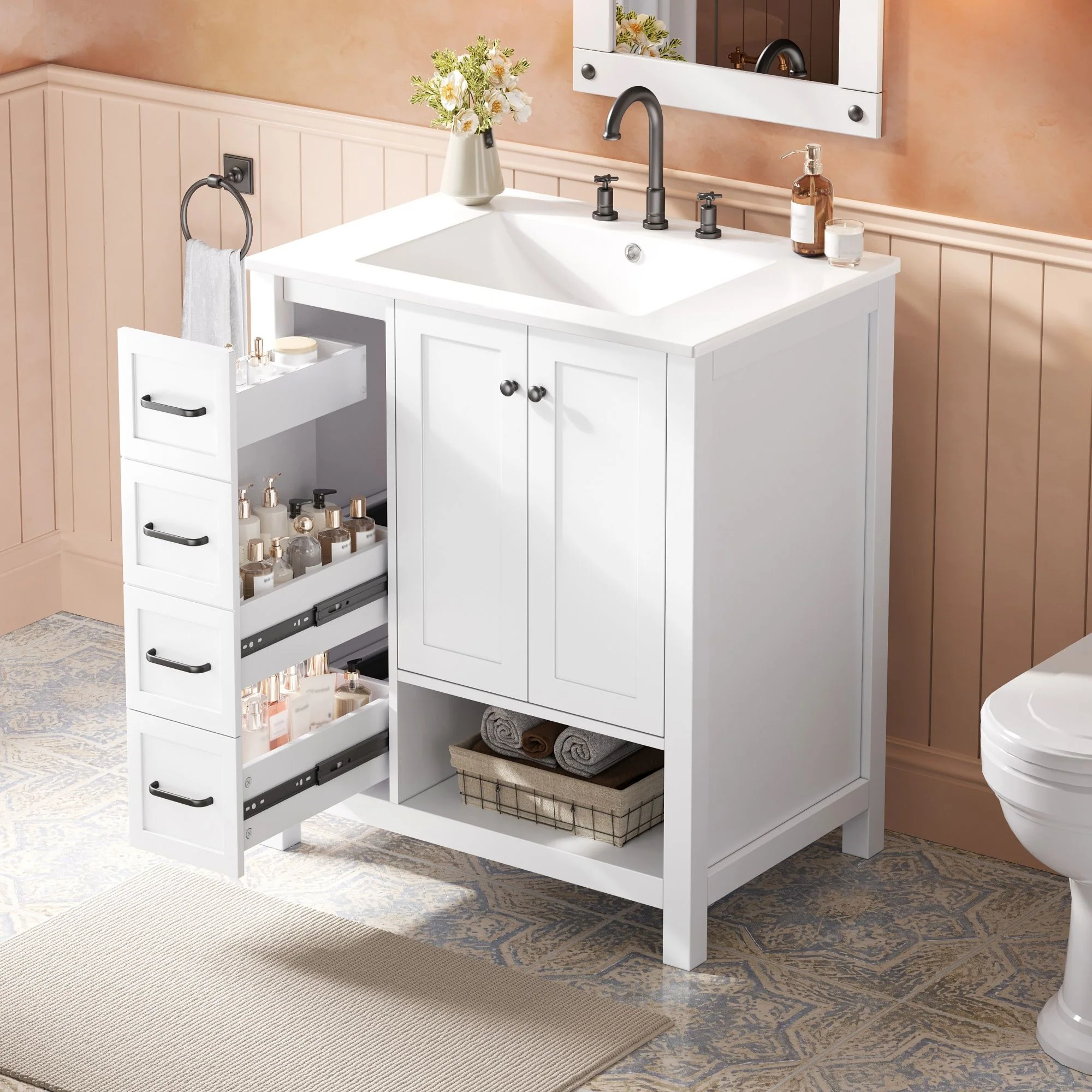 Bathroom Vanity With Sink Top, Bathroom Vanity Cabinet With 2 Doors And 2 Drawers, Open Shelf - Image 34