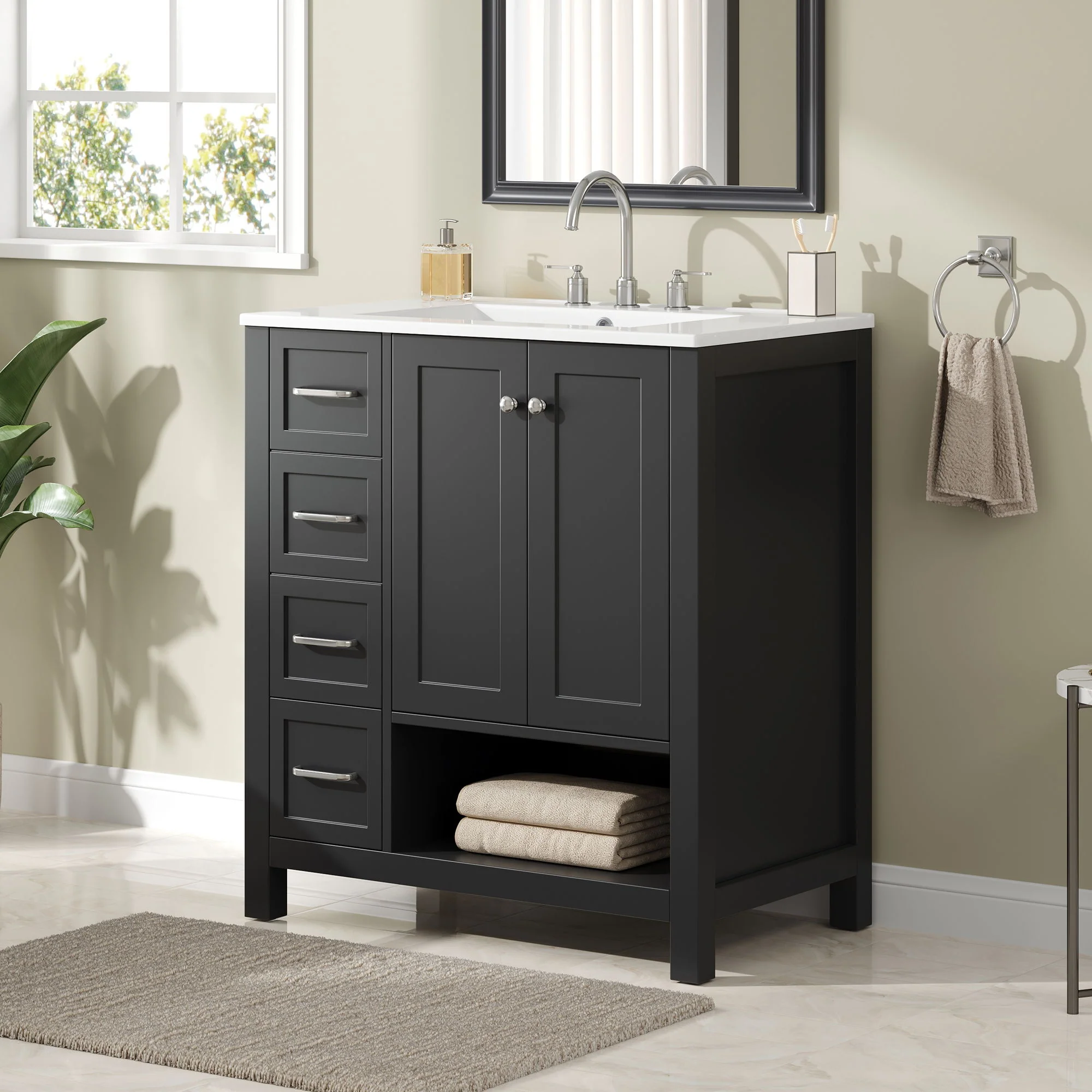 Bathroom Vanity With Sink Top, Bathroom Vanity Cabinet With 2 Doors And 2 Drawers, Open Shelf - Image 59