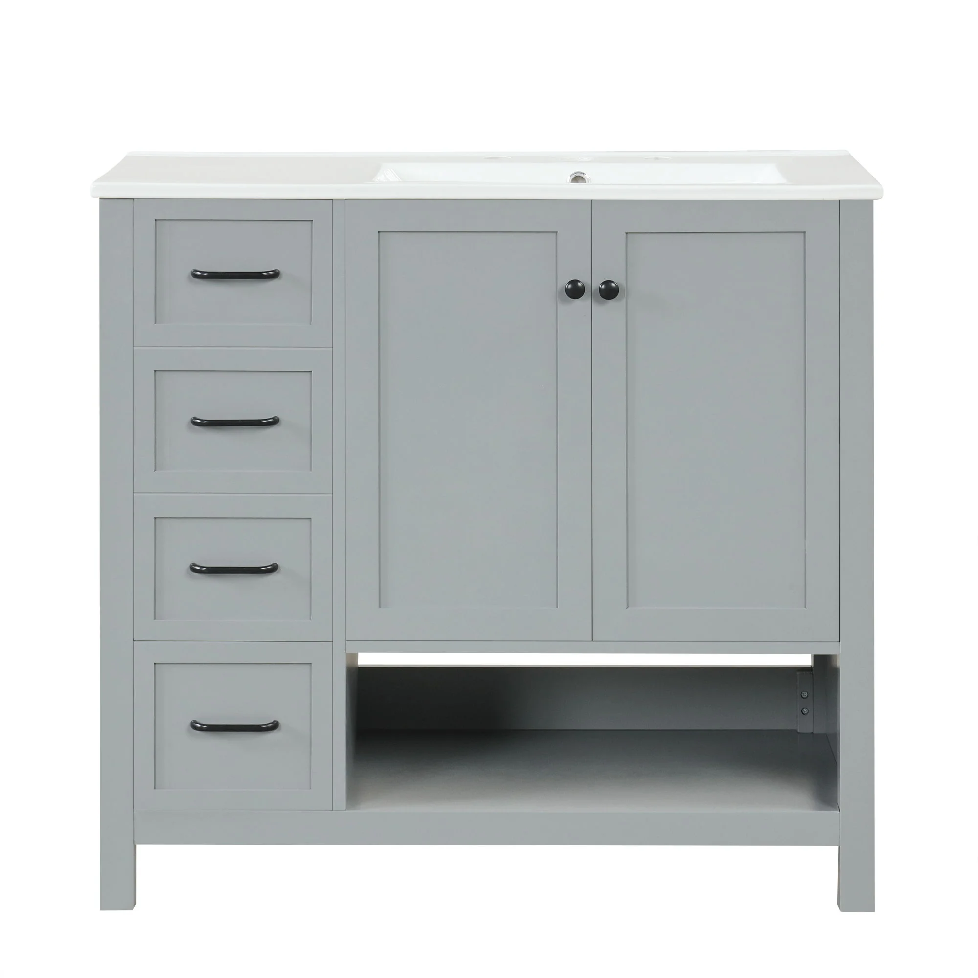 Bathroom Vanity With Sink Top, Bathroom Vanity Cabinet With 2 Doors And 2 Drawers, Open Shelf - Image 7