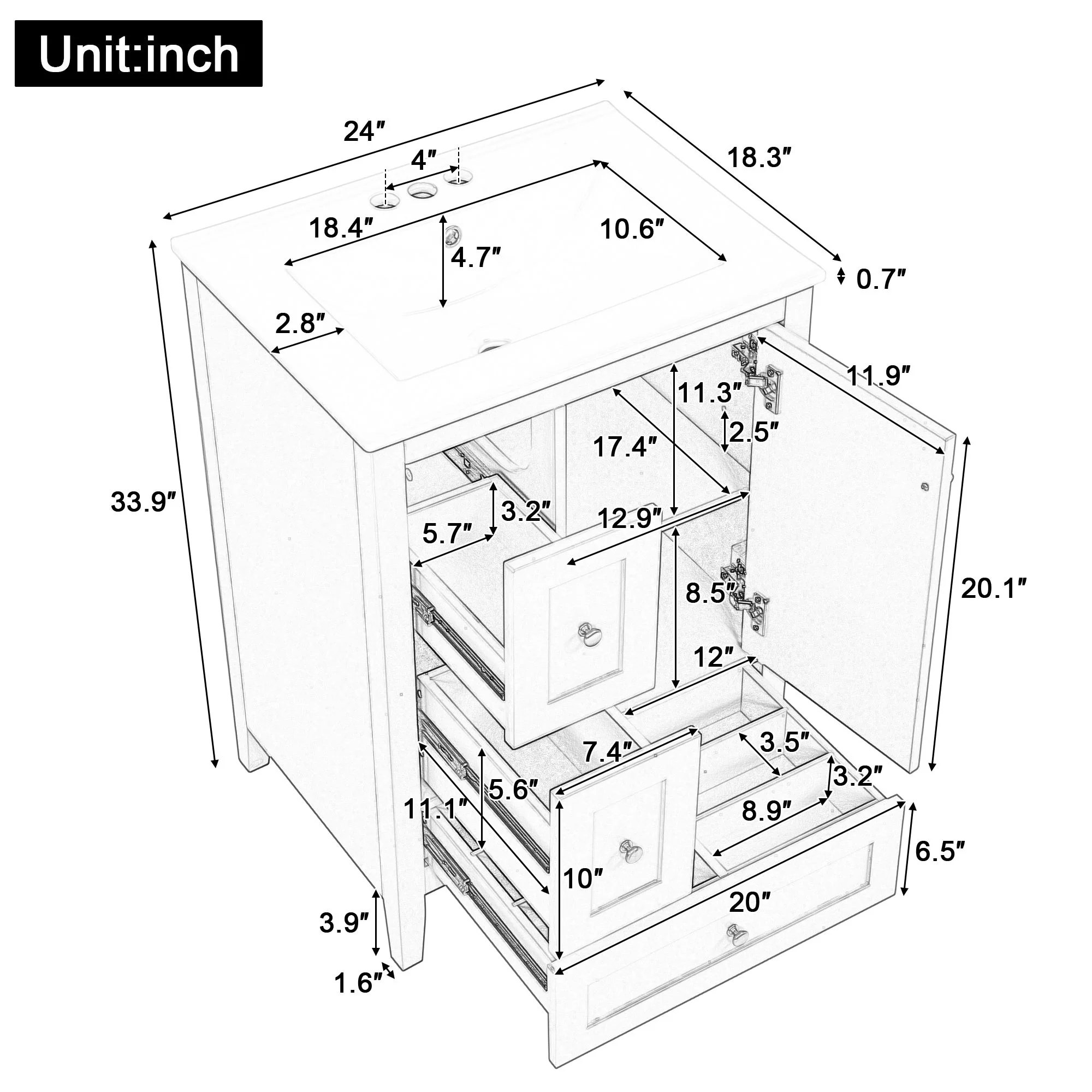 Bathroom Vanity With Storage, Removable Dividers - Image 6