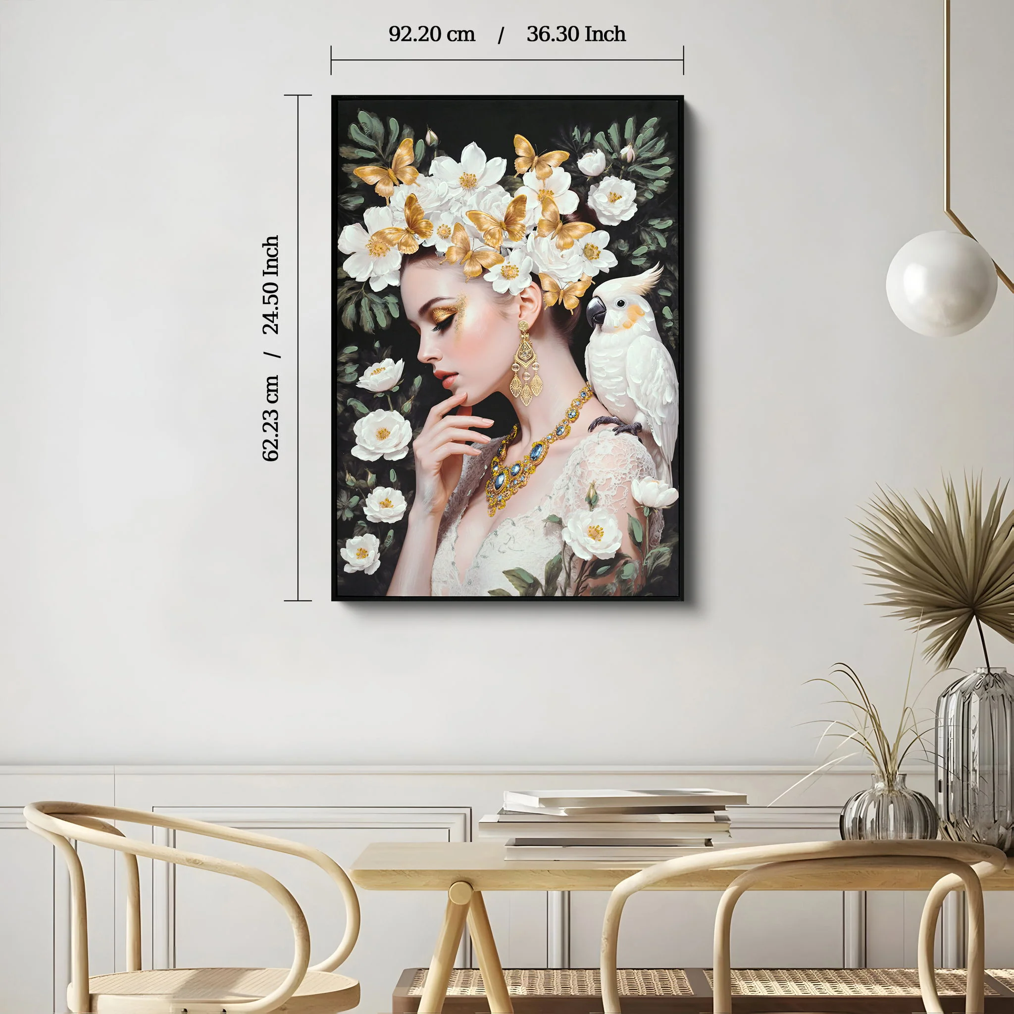 Beauty Posters Beauty Lady Wall Art And Floral Canvas Artwork For Living Room - Ivory / Gold - Image 7