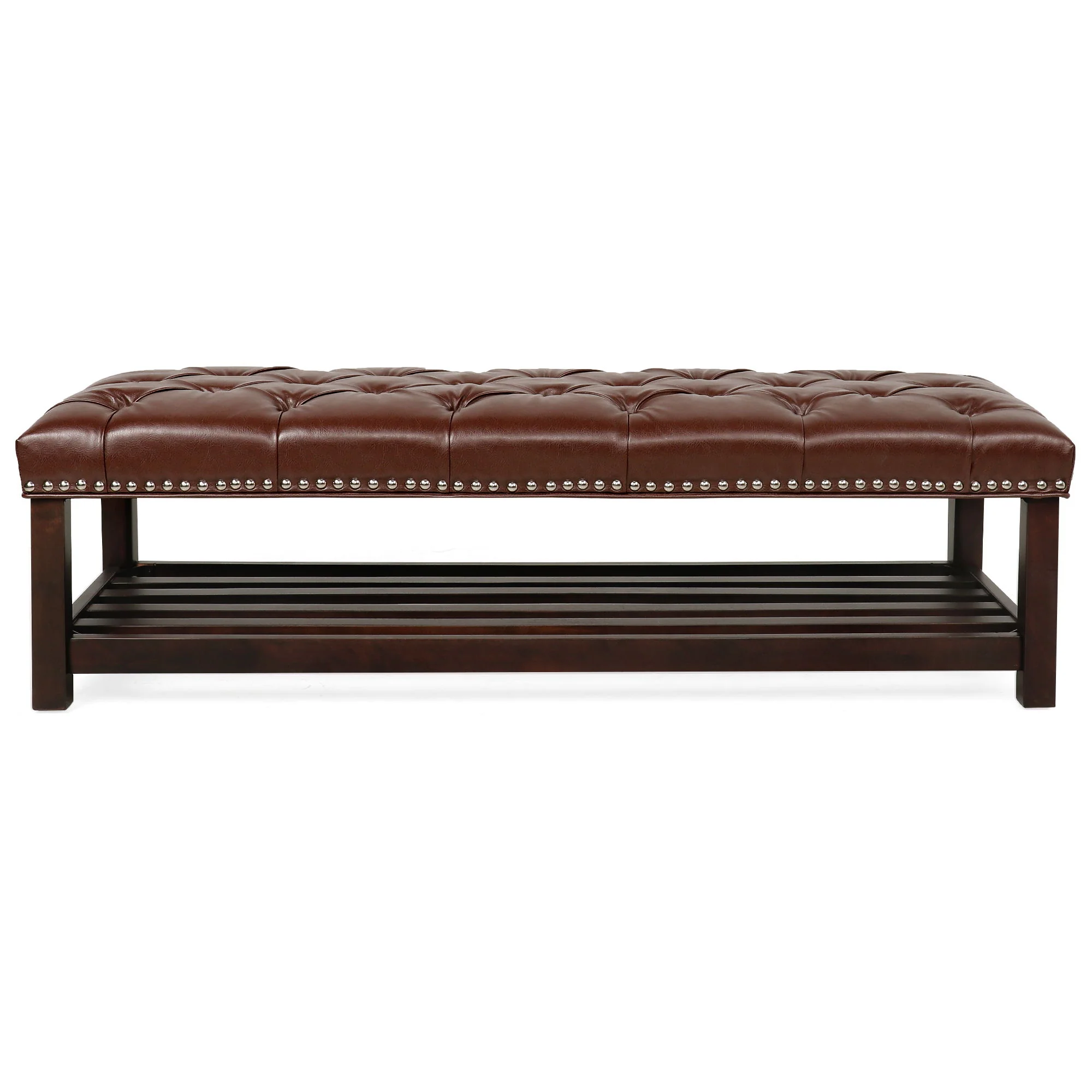 Bedroom End Of Bed Bench Tufted Upholstered End Of Bed Bench End Of Bed Entrance Shoe Bench With Nailhead Trim And Shelf Bedroom Upholstered Bench Living Room Shoe Rack Footstool - Image 15