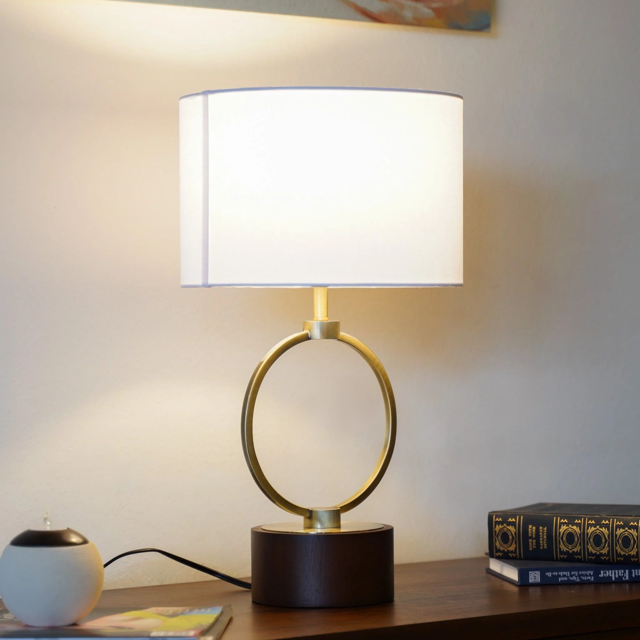 Bedroom Table Lamp With Circular Design - White - Image 7