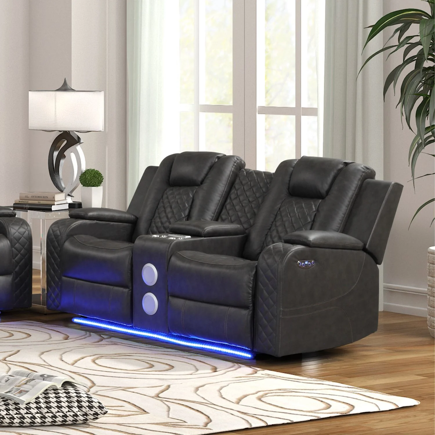 Benz - Power Reclining Loveseat & LED Lighting And Built In USB - Image 5