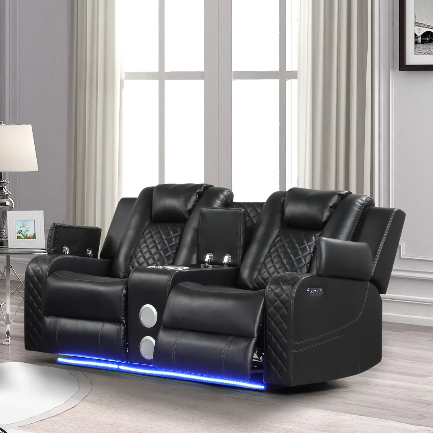 Benz - Power Reclining Loveseat & LED Lighting And Built In USB - Image 8