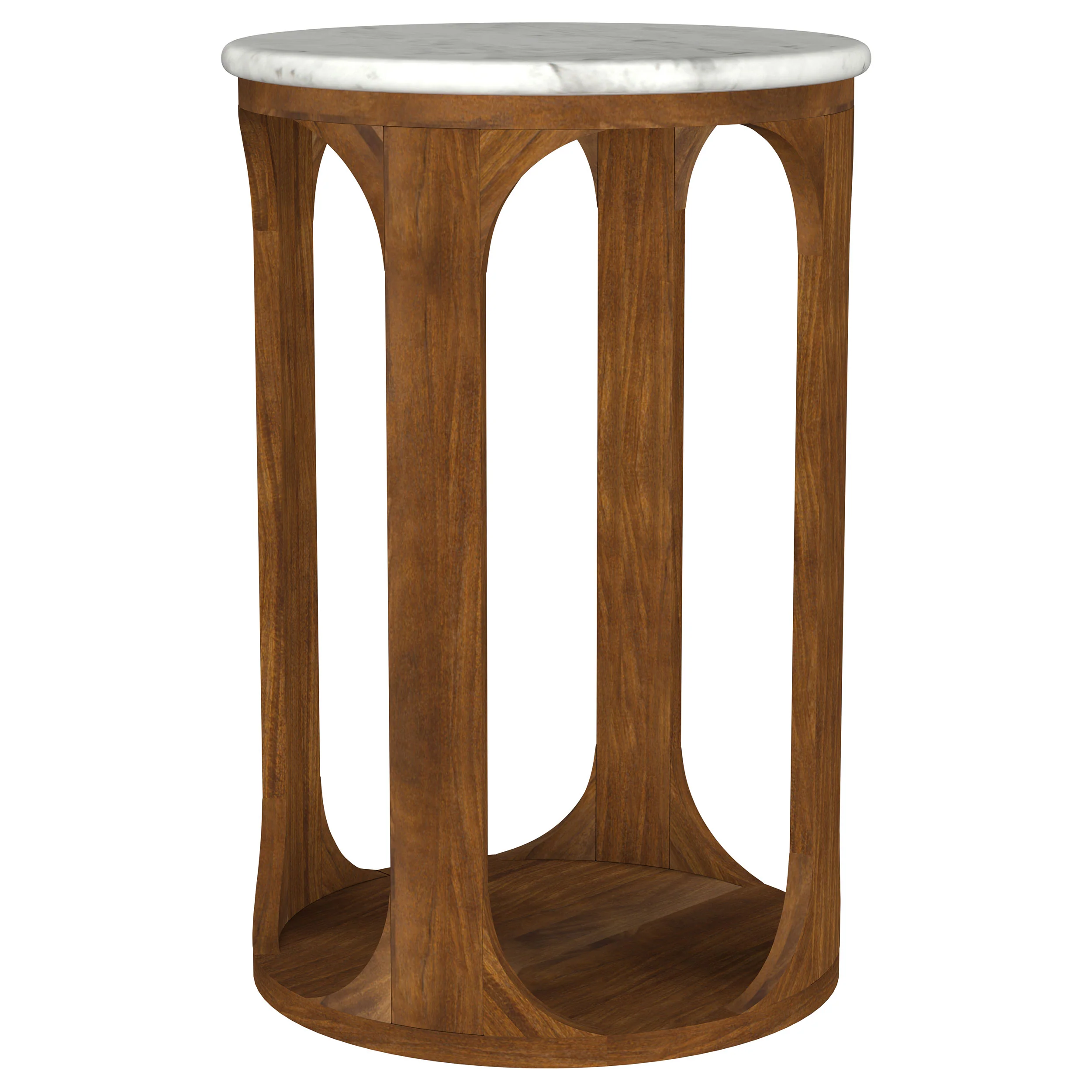 Berkeley Round Marble Top Side Table, White and Brown - Image 4