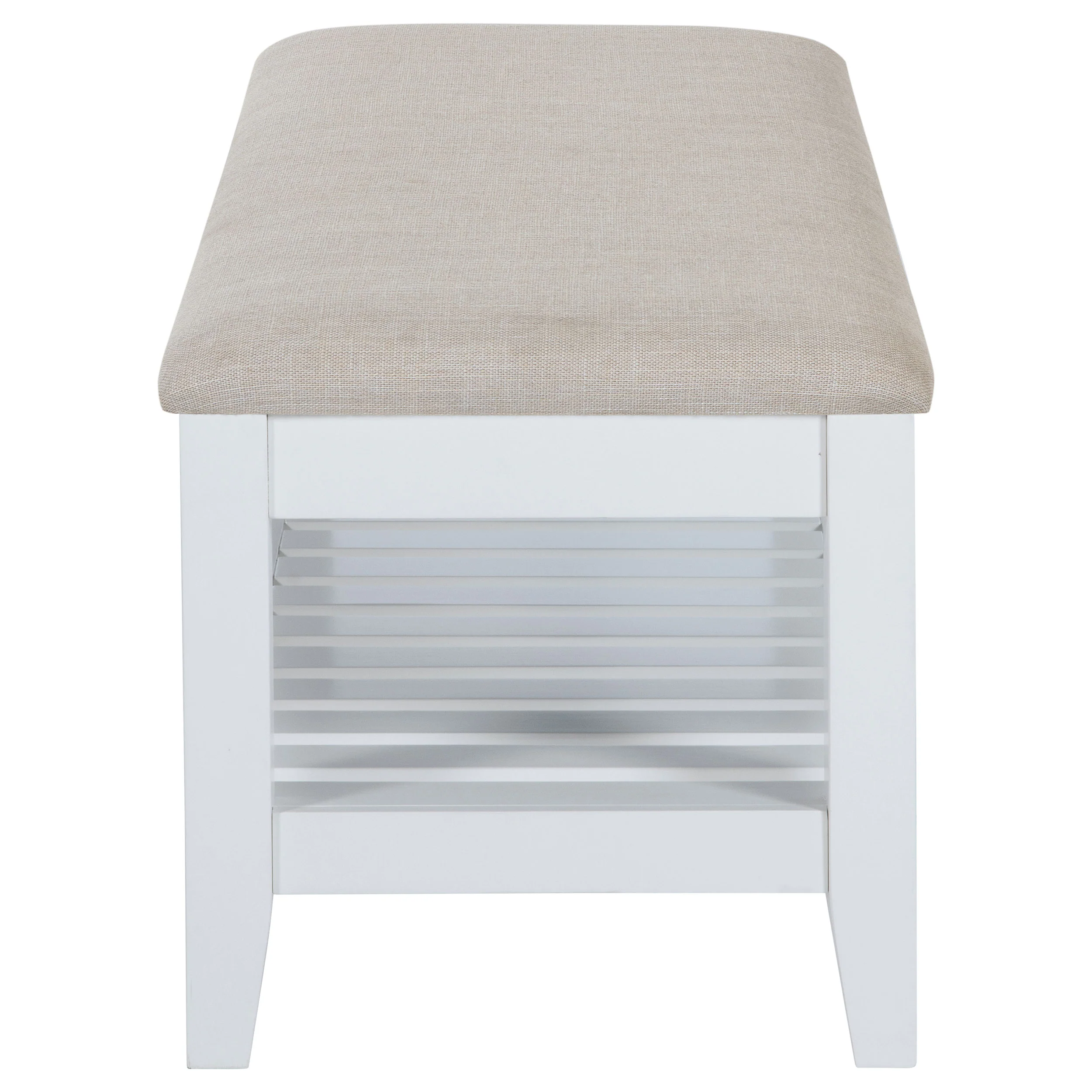 Bexhill Upholstered Rectangular Bench with Shelf - White - Image 4