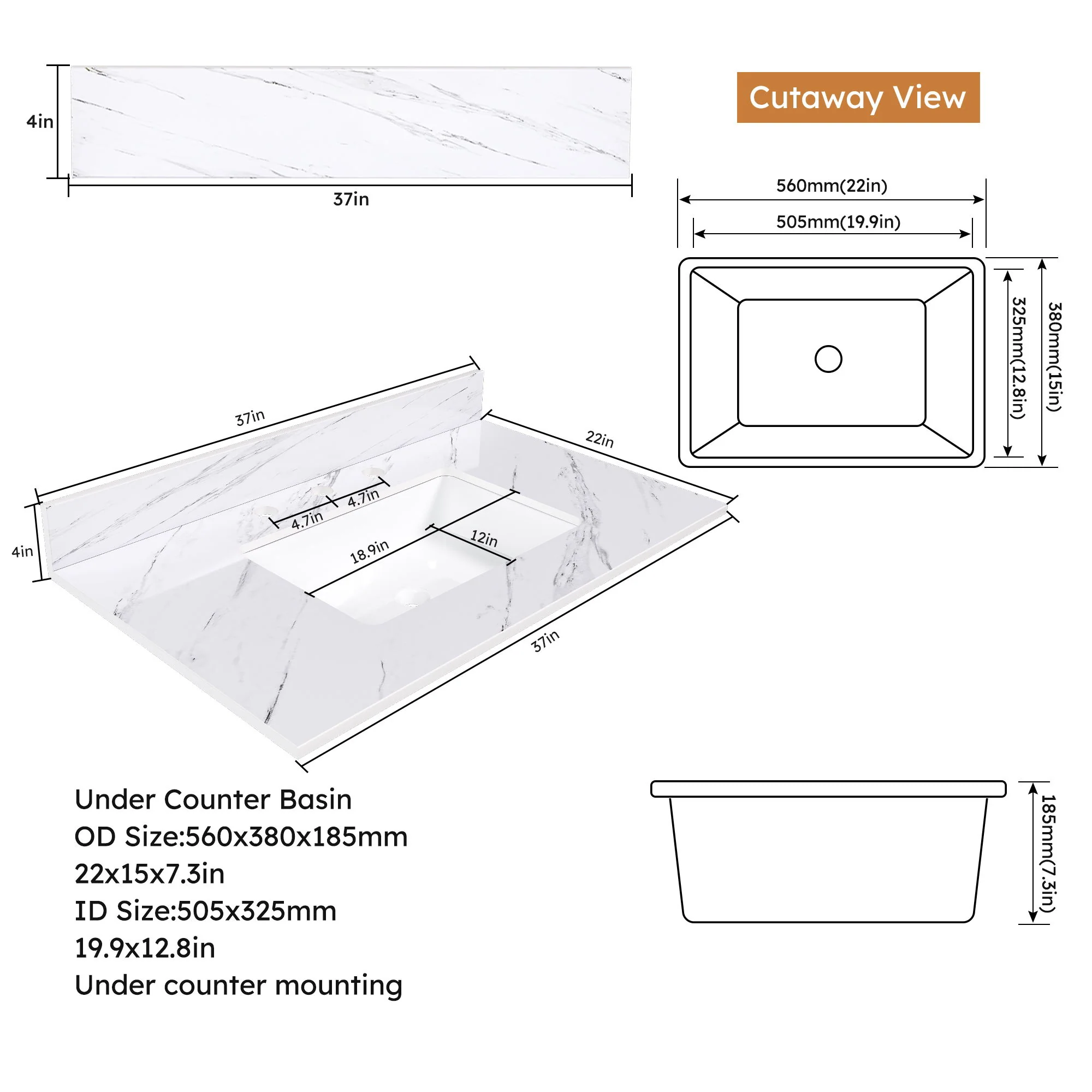 Bianco Carrara Venato Elegant Marble Vanity Top, Bathroom Vanity With Undermount Sink, Sintered Stone - Image 15