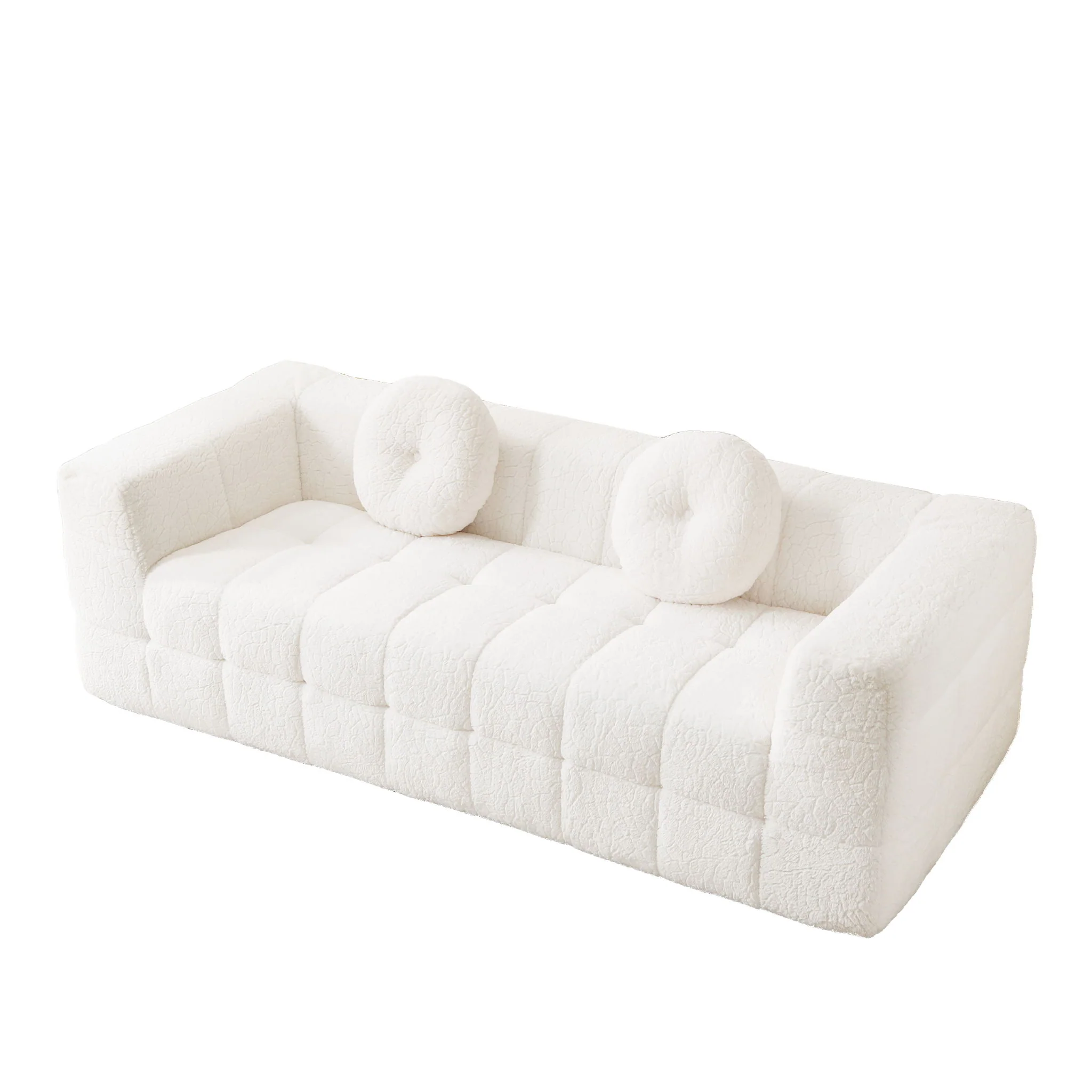 Boneless 3 Seater Sofa With Circular Throw Pillows - Beige